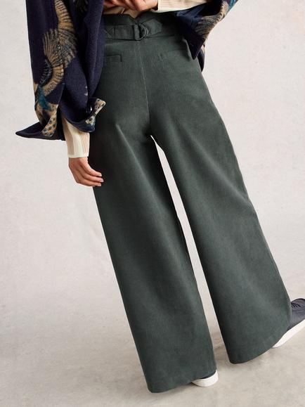 White Stuff Sasha Mid Rise Cotton Cordoroy Cullotes Trousers - view 2, Dark Green