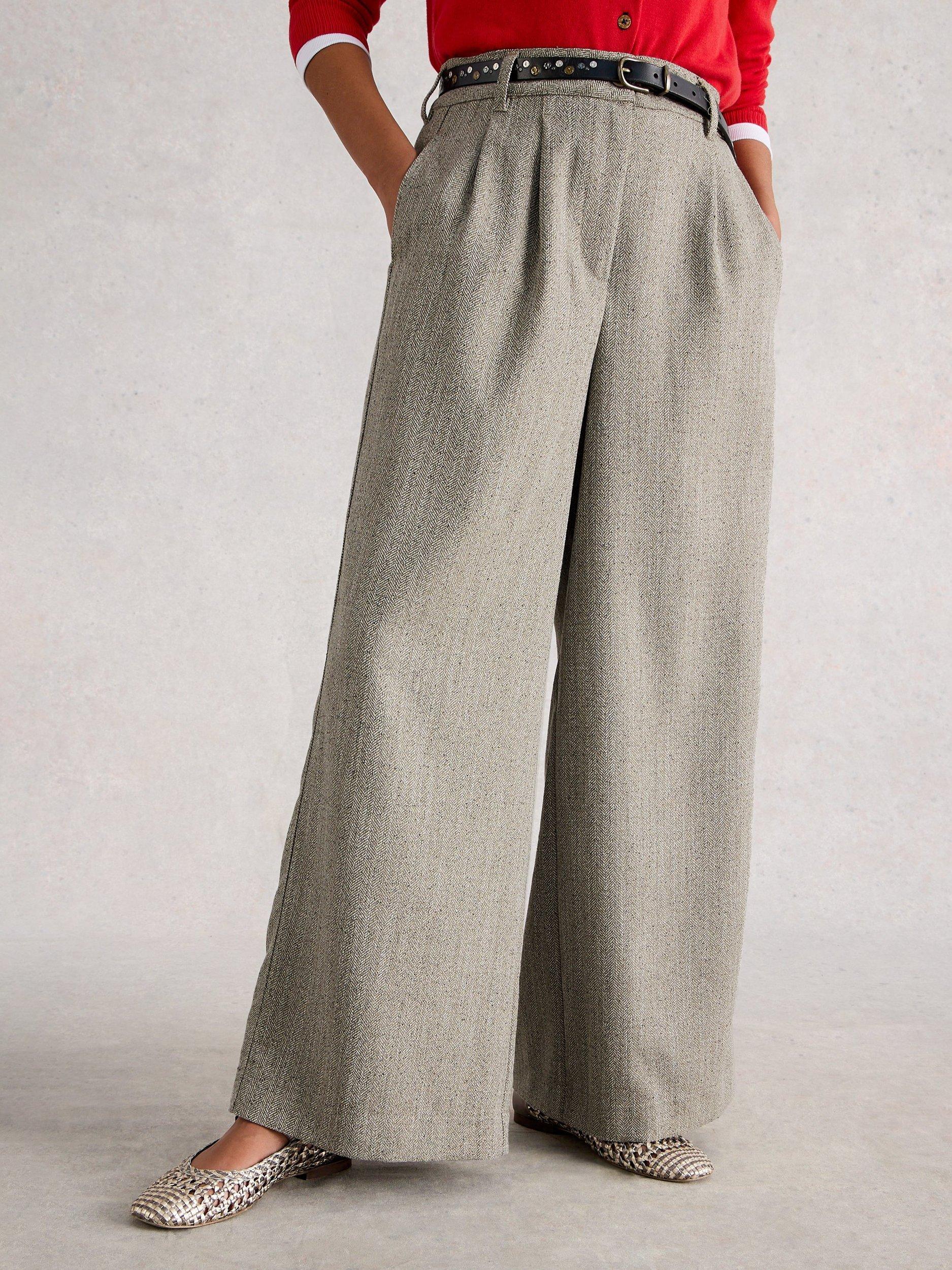 Product image 3 of 6, which shows White Stuff Sasha Wide Leg Trousers, Grey/Multi, 12R