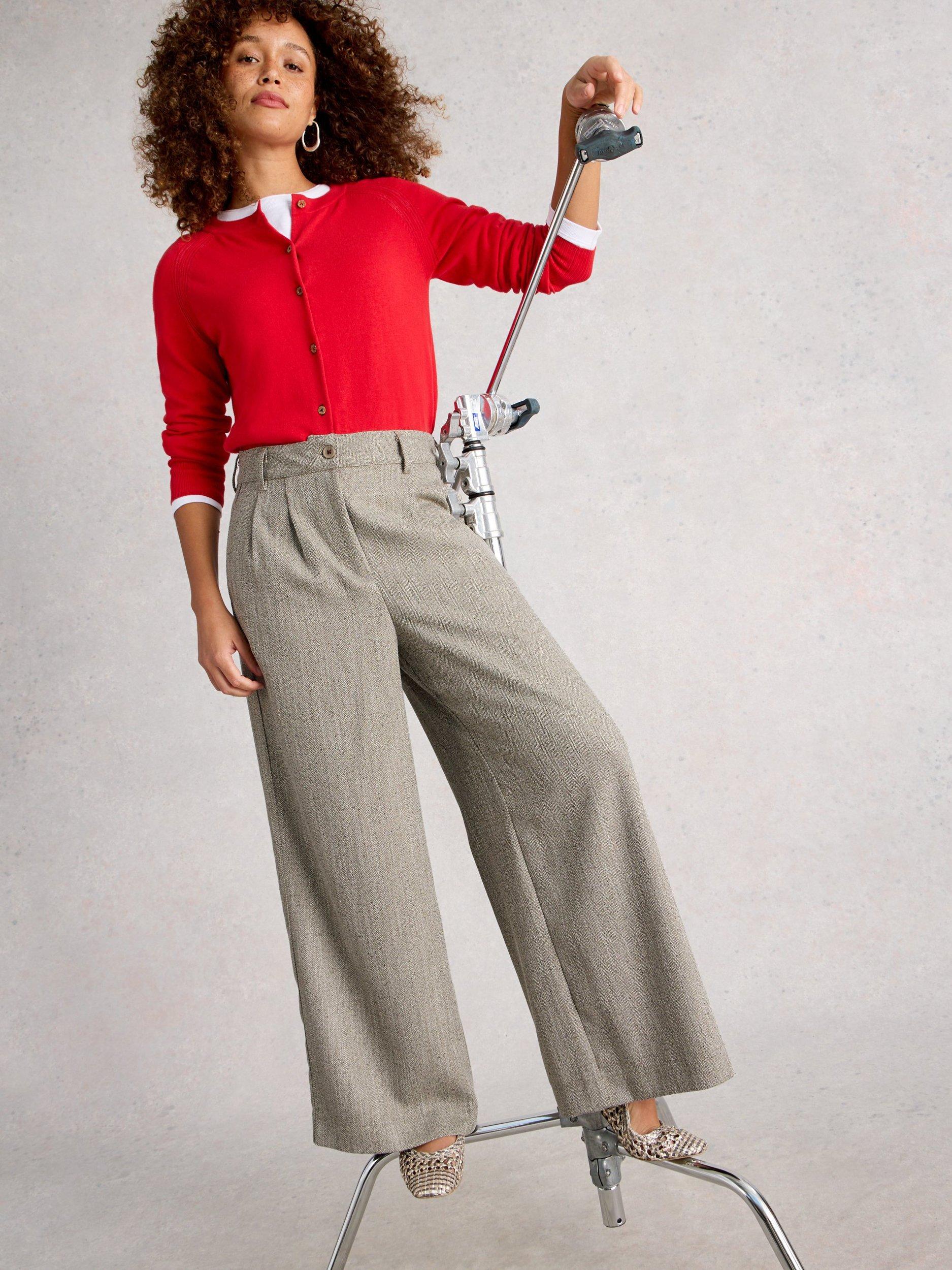 Product image 4 of 6, which shows White Stuff Sasha Wide Leg Trousers, Grey/Multi, 12R