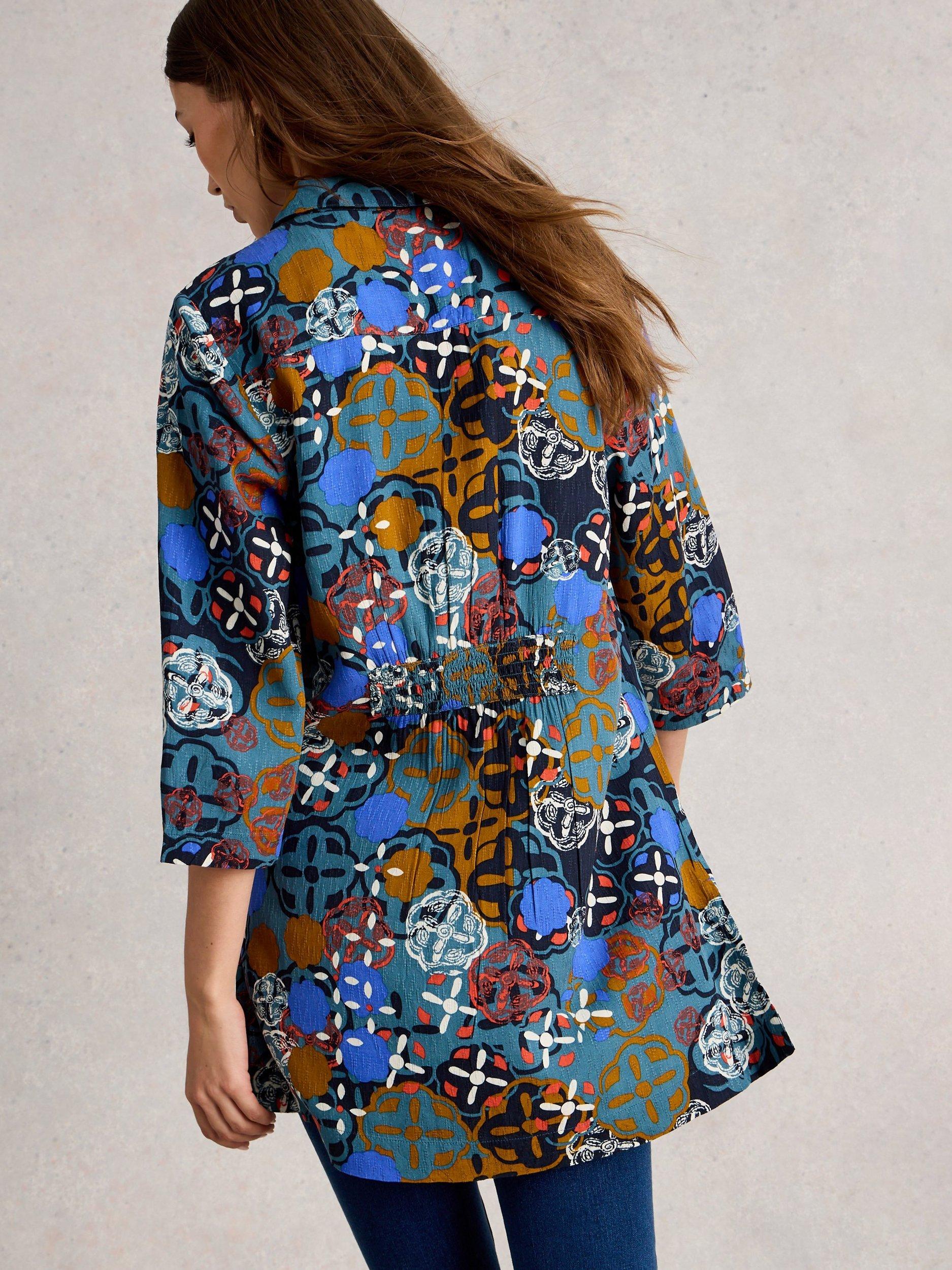 Product image 2 of 6, which shows White Stuff Blake Longline Geometric Print V-Neck Tunic Top, Multi, 6
