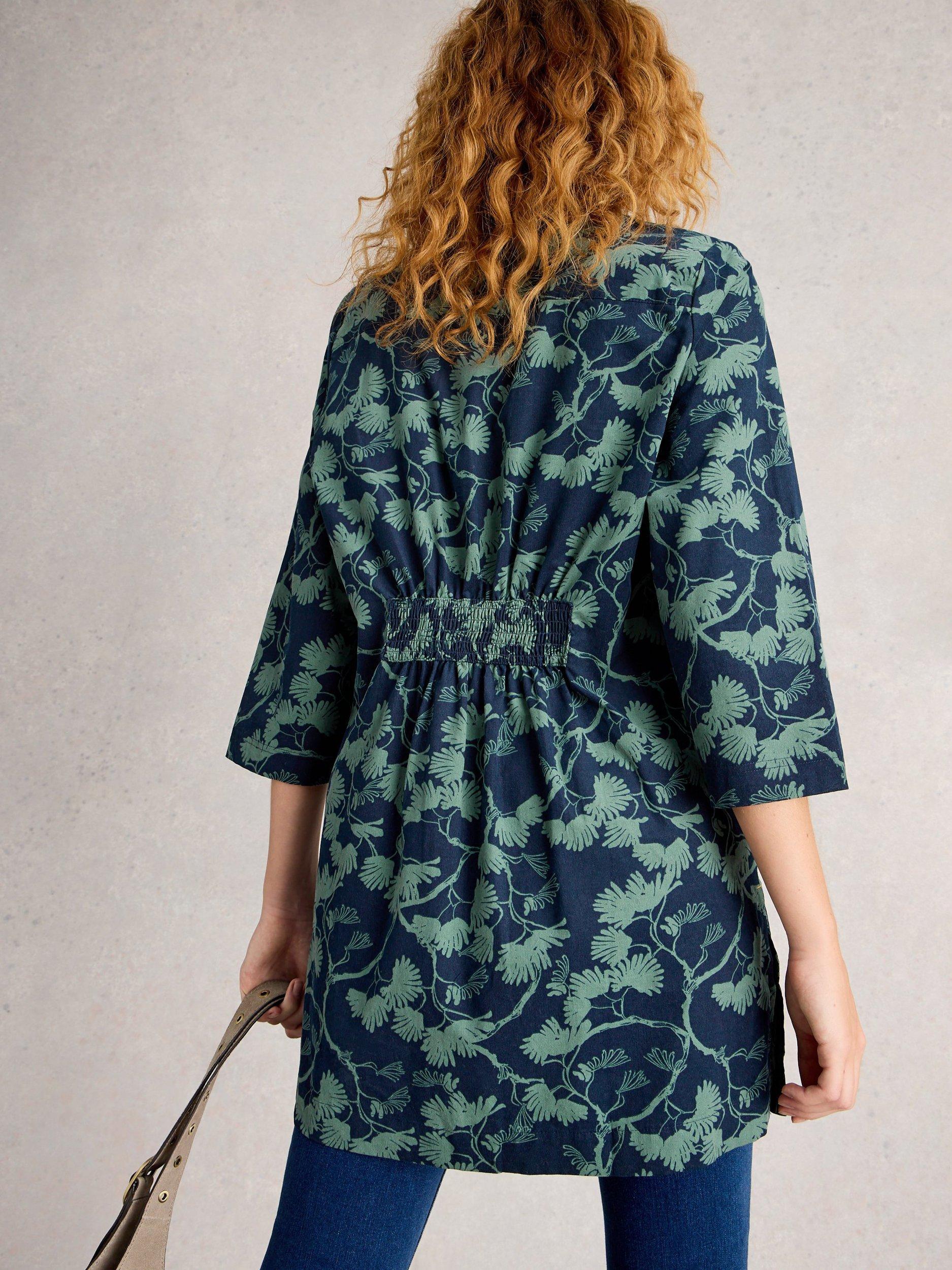 Product image 2 of 6, which shows White Stuff Blake Leaves Tunic Dress, Navy/Green, 6