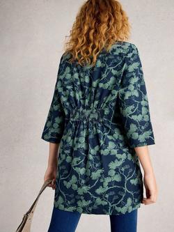 White Stuff Blake Leaves Tunic Dress, Navy/Green - view 2, Navy/Green