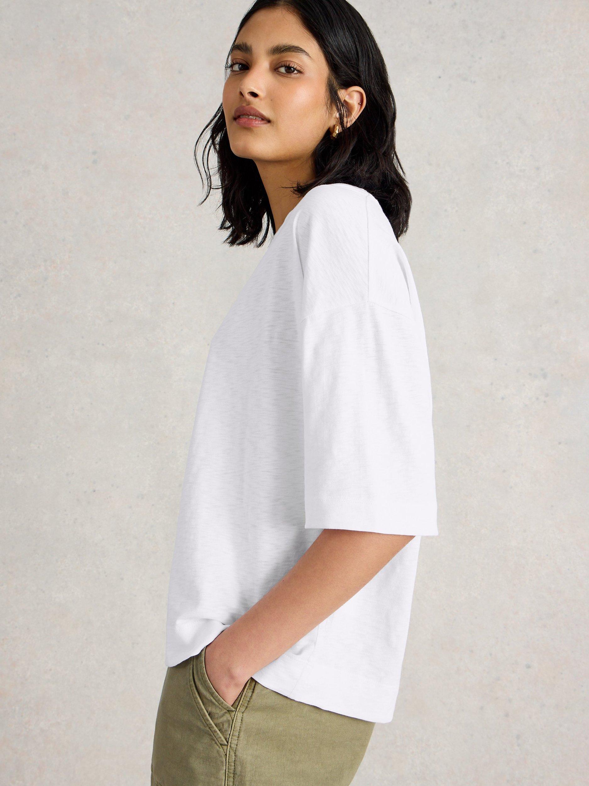 Product image 3 of 6, which shows White Stuff Katya Crew Neck T-Shirt, Brilliant White, 6