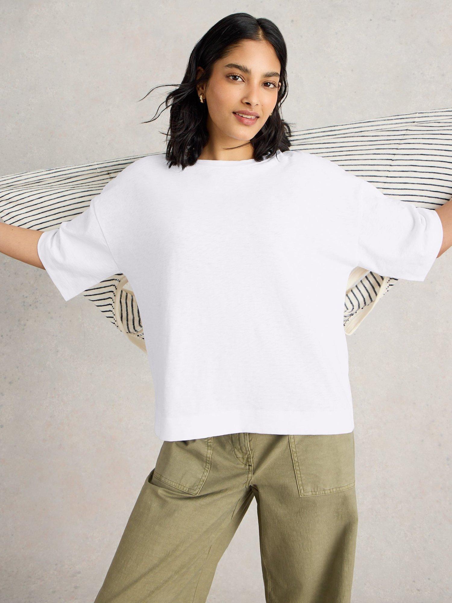 Product image 4 of 6, which shows White Stuff Katya Crew Neck T-Shirt, Brilliant White, 6