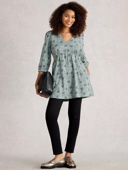 White Stuff Lara Cotton V Neck Longline Tunic, Blue