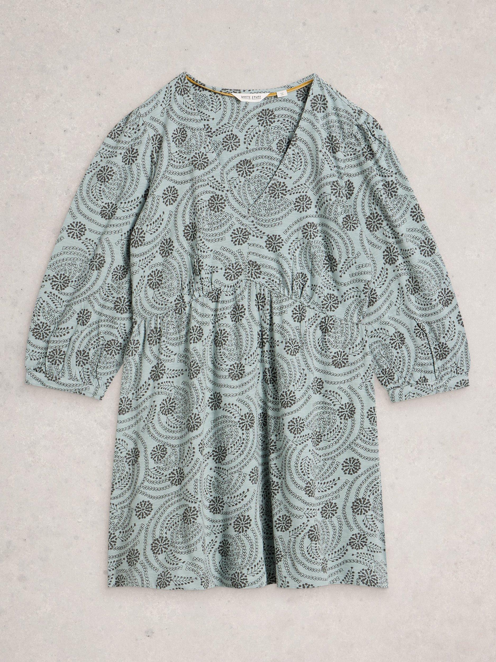 Product image 5 of 6, which shows White Stuff Lara Cotton V Neck Longline Tunic, Blue, 8