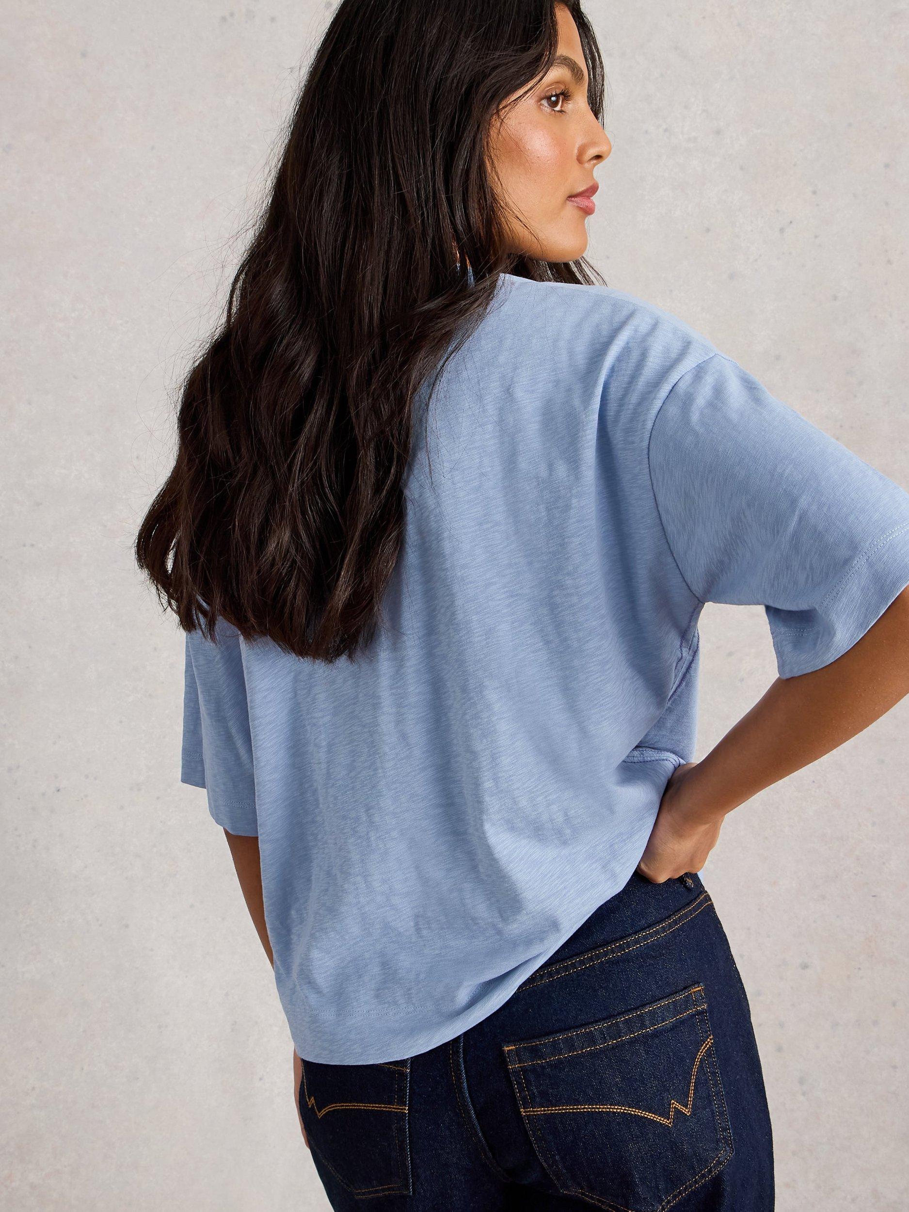Product image 2 of 6, which shows White Stuff Katya Elbow Sleeve T-Shirt, Mid Blue, 6