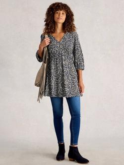 White Stuff Lara Abstract Tunic Dress, Navy/White, Navy/White