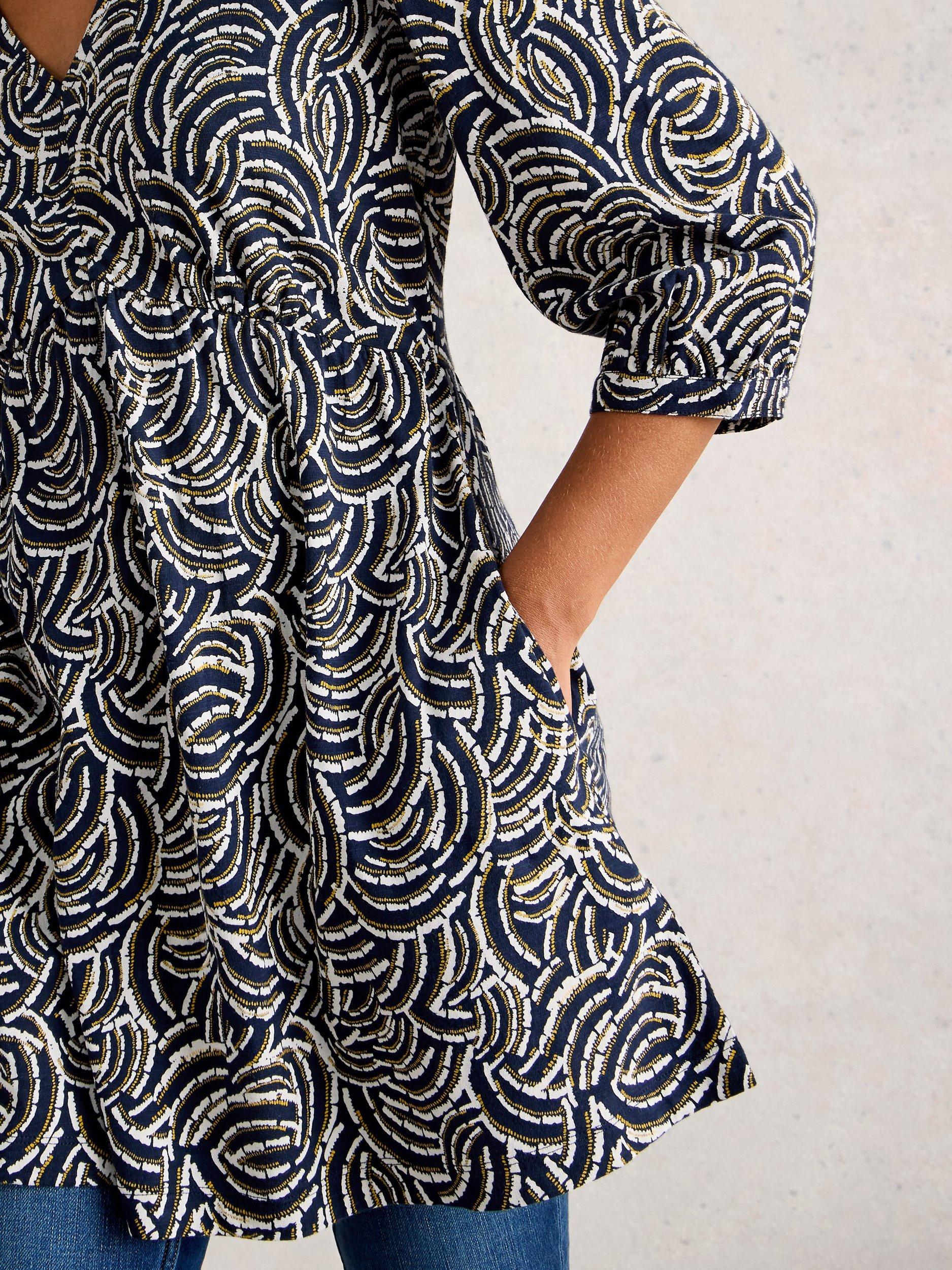 Product image 3 of 6, which shows White Stuff Lara Abstract Tunic Dress, Navy/White, 6