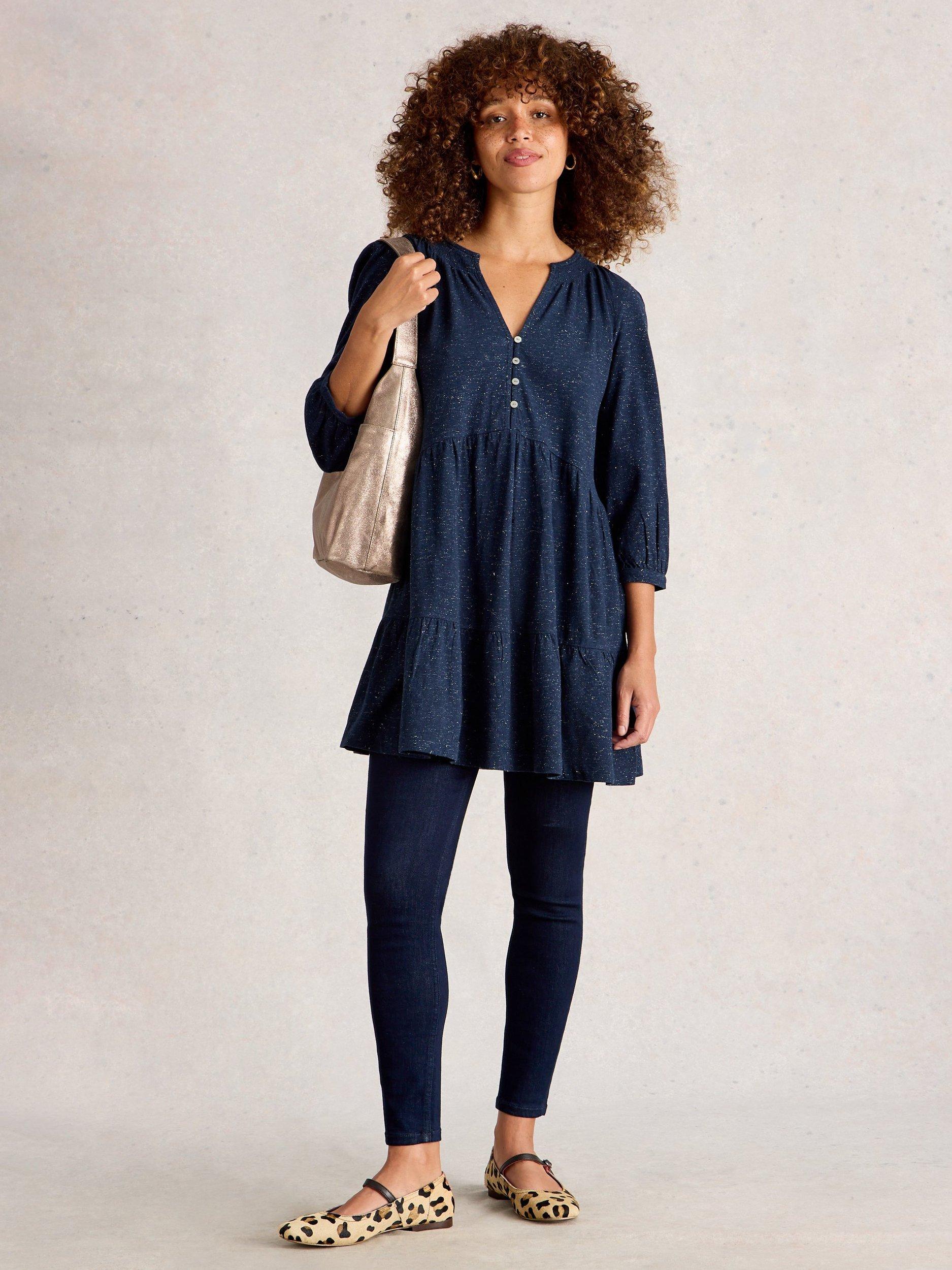 Product image 1 of 6, which shows White Stuff Marlie Fleck Tunic Top, Dark Navy, 6