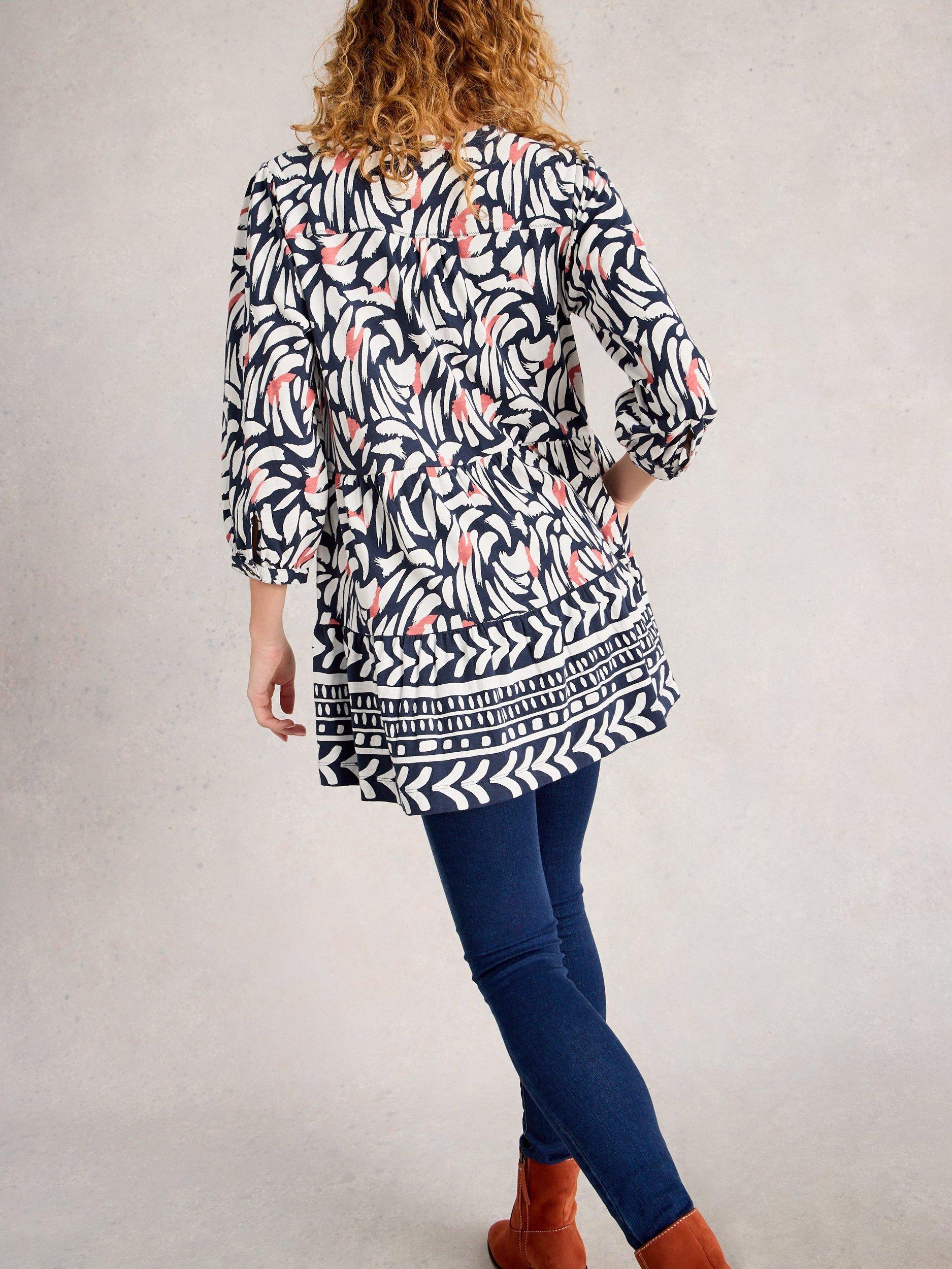 Product image 2 of 6, which shows White Stuff Marta Geometric Tunic Dress, Blue/Multi, 8