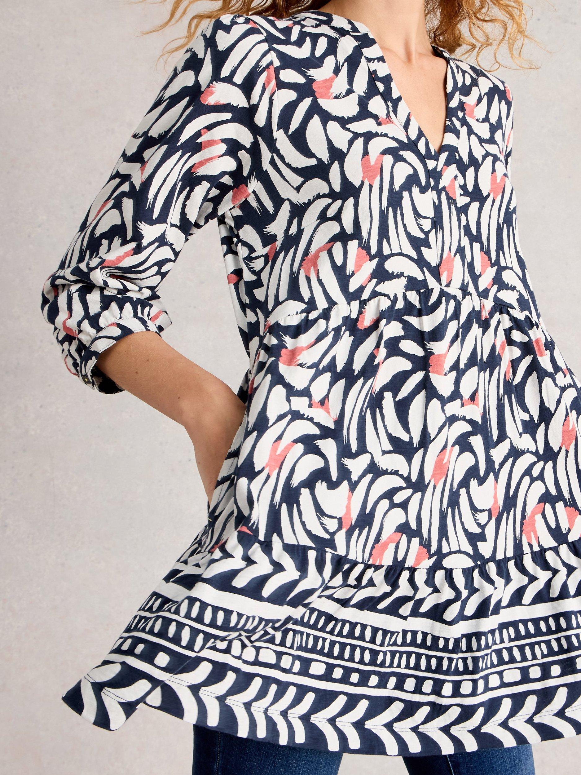 Product image 3 of 6, which shows White Stuff Marta Geometric Tunic Dress, Blue/Multi, 8