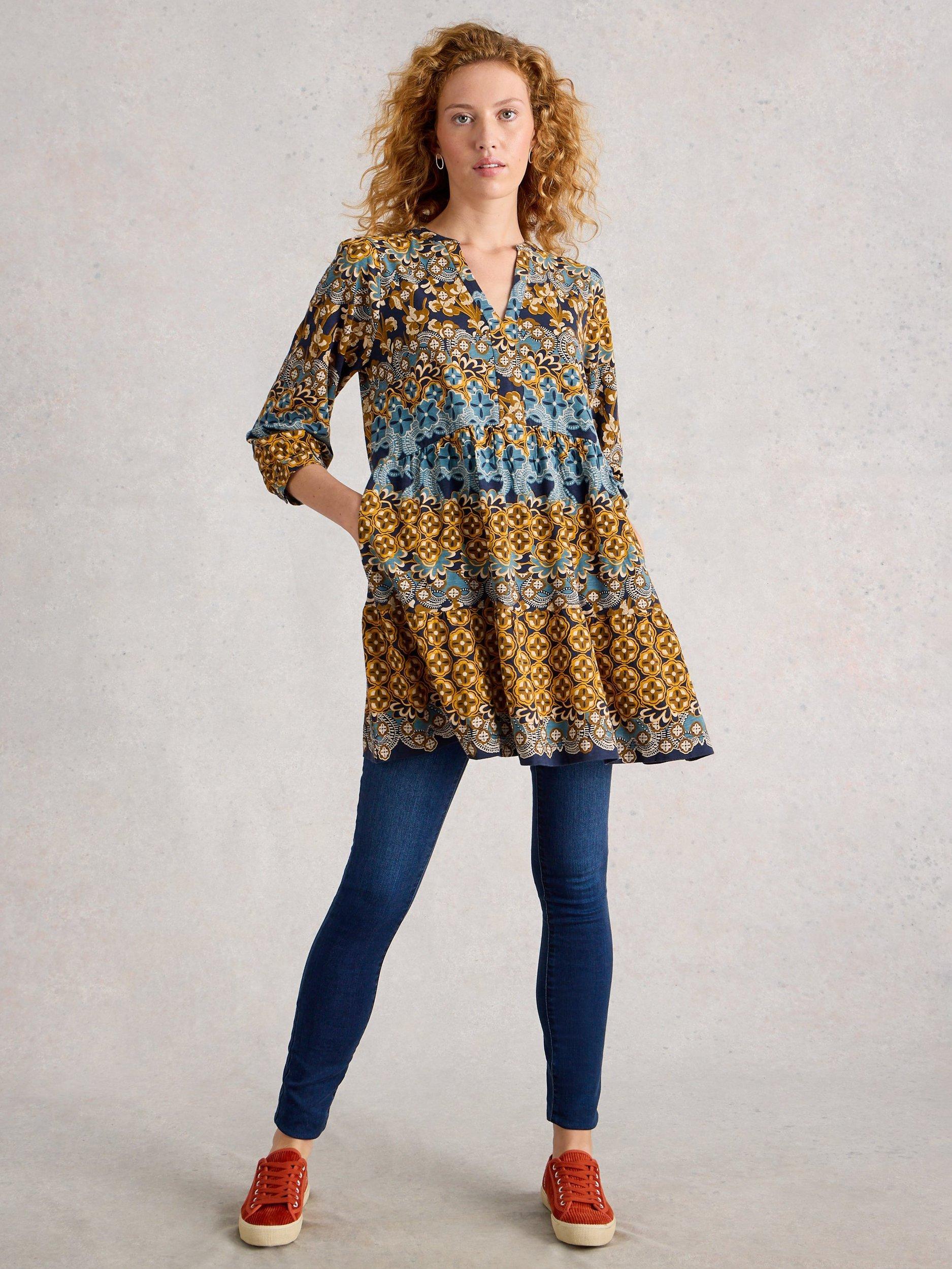 Product image 1 of 6, which shows White Stuff Marta Abstract Geometric Tunic Dress, Chartreuse, 8