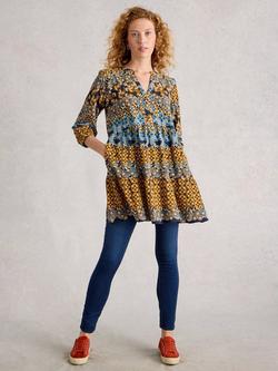 White Stuff Marta Abstract Geometric Tunic Dress, Chartreuse, Chartreuse