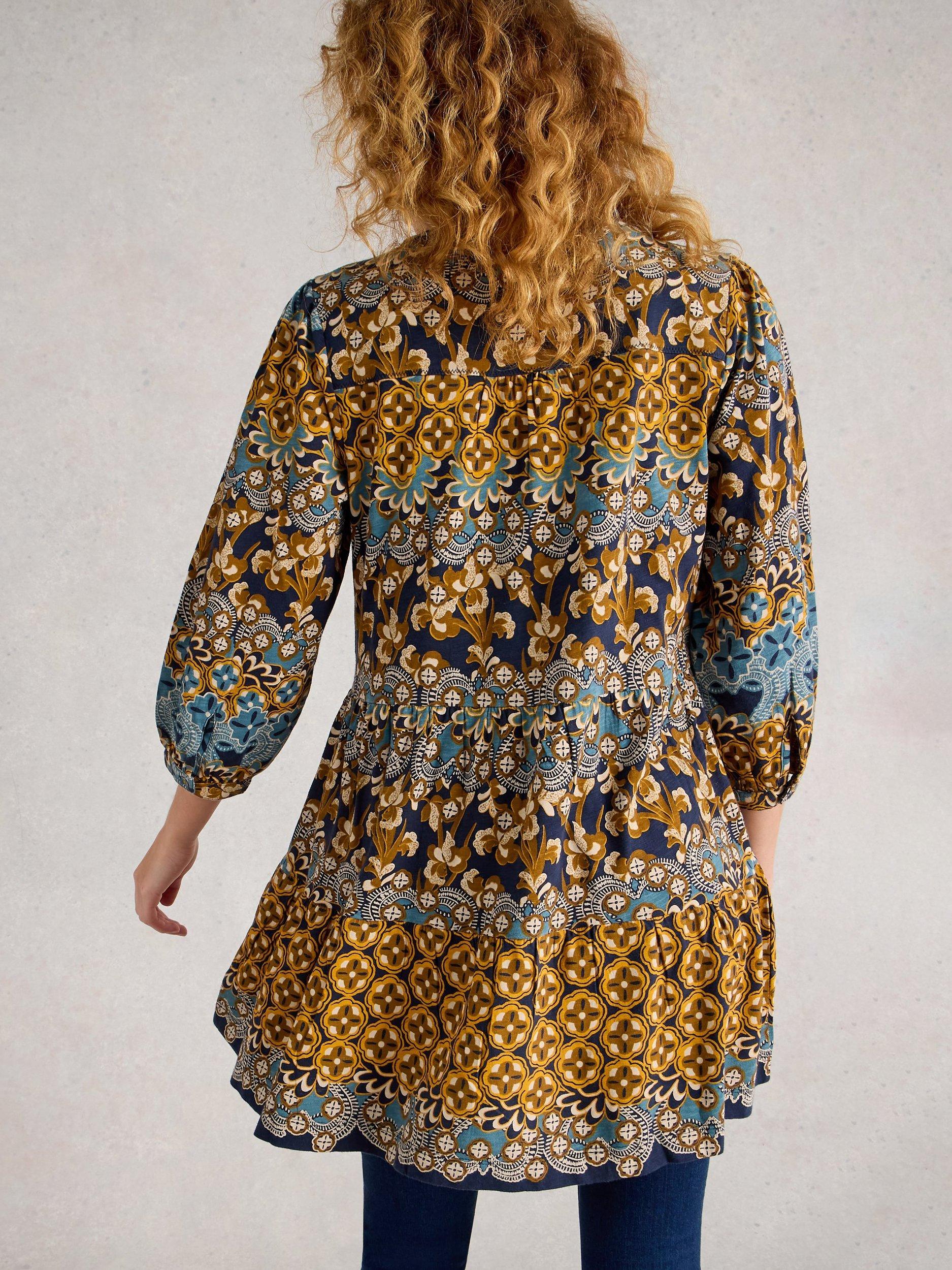 Product image 2 of 6, which shows White Stuff Marta Abstract Geometric Tunic Dress, Chartreuse, 8