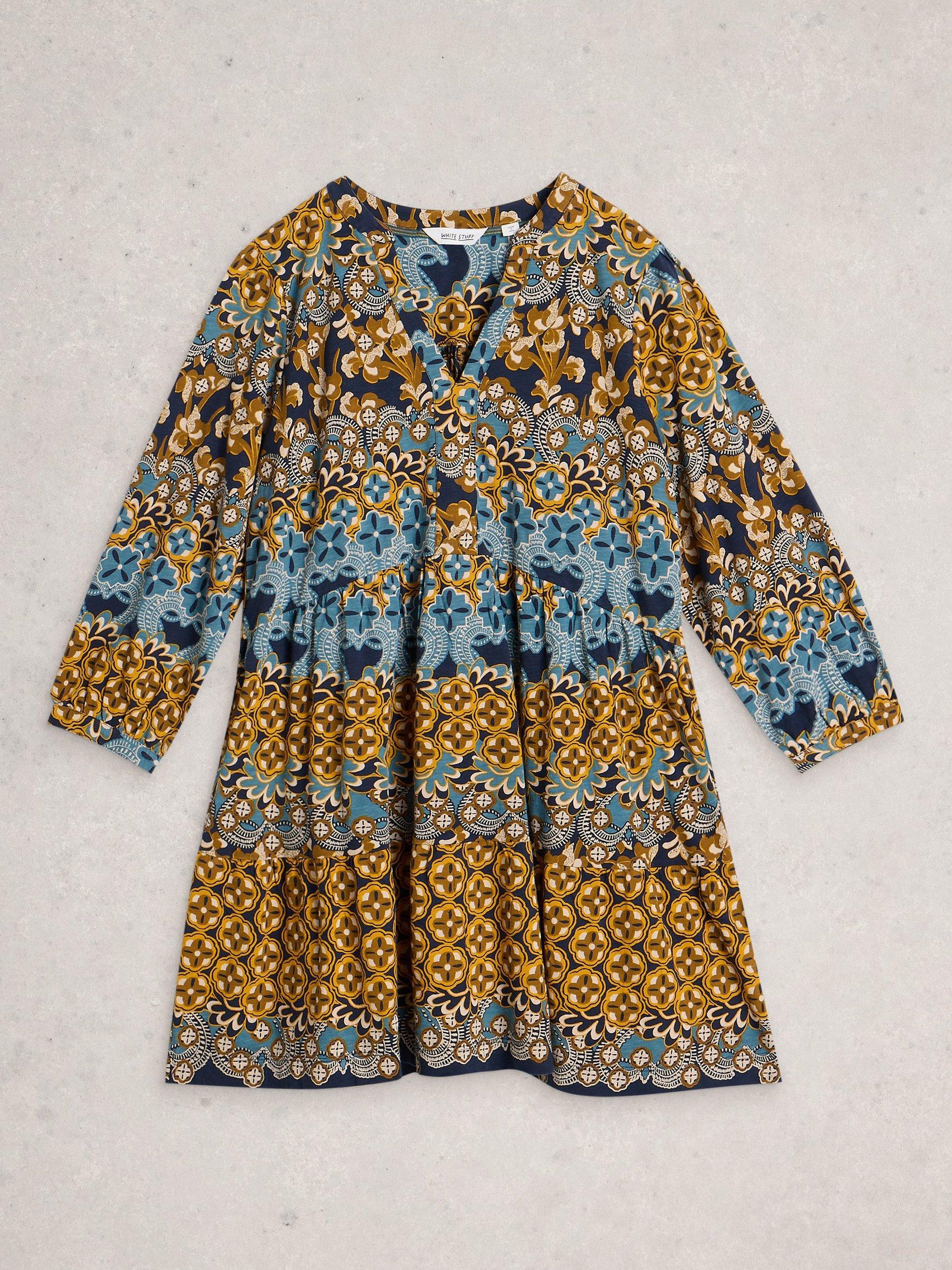 Product image 5 of 6, which shows White Stuff Marta Abstract Geometric Tunic Dress, Chartreuse, 8