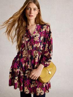 White Stuff Marta V-Neck Floral Cotton Tunic Top - view 2, Navy/Multi