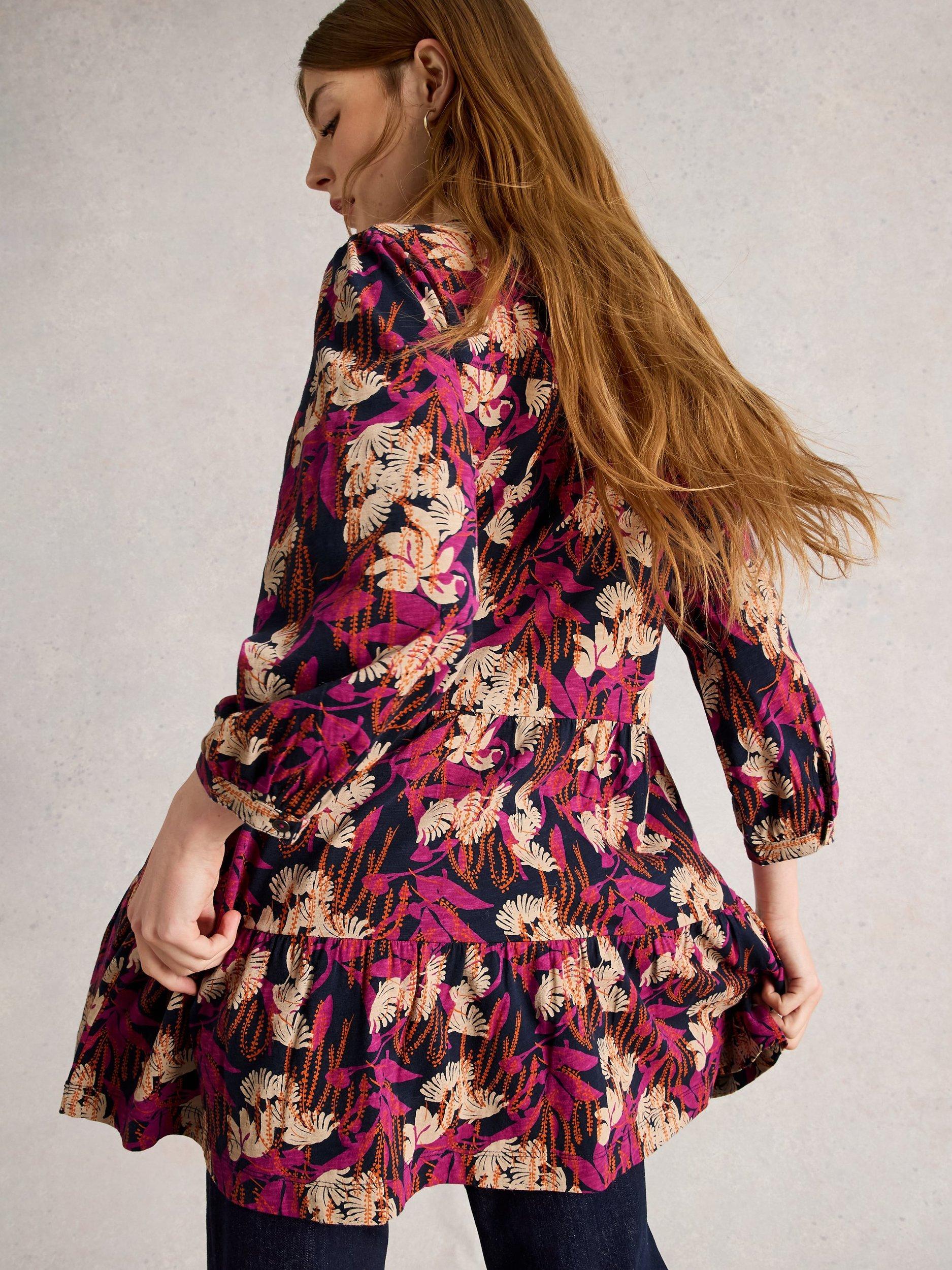 Product image 4 of 6, which shows White Stuff Marta V-Neck Floral Cotton Tunic Top, Navy/Multi, 6