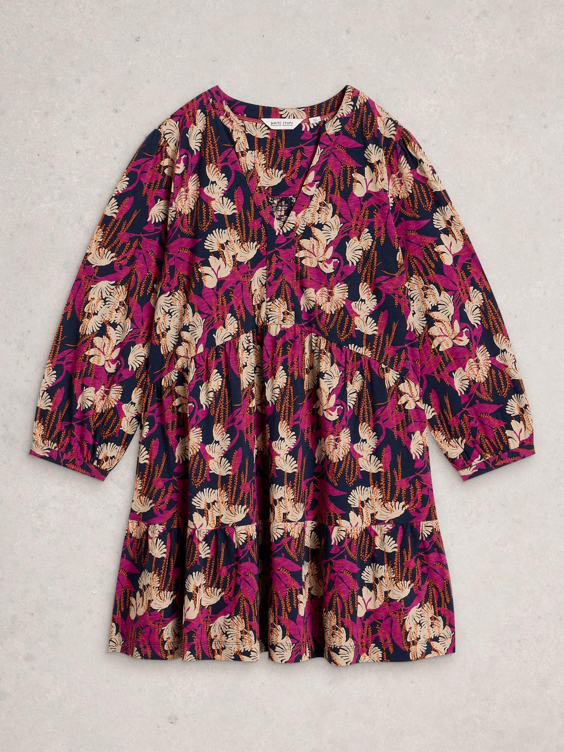 Product image 5 of 6, which shows White Stuff Marta V-Neck Floral Cotton Tunic Top, Navy/Multi, 6