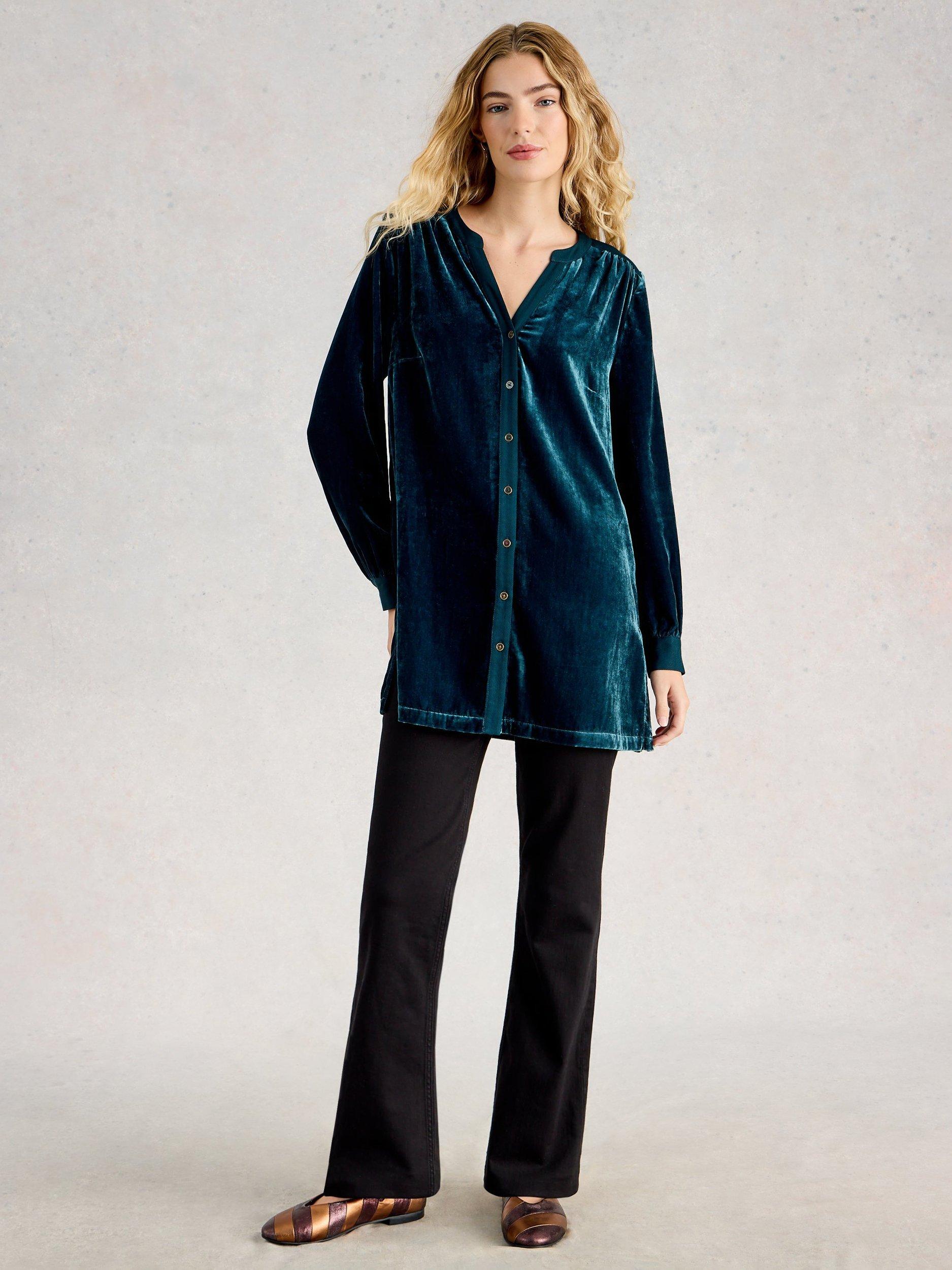 Product image 1 of 6, which shows White Stuff Olive Velvet Tunic Top, Dark Teal, 6