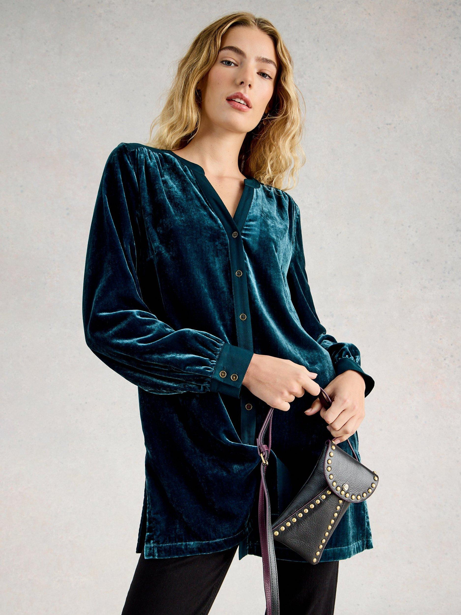 Product image 3 of 6, which shows White Stuff Olive Velvet Tunic Top, Dark Teal, 6