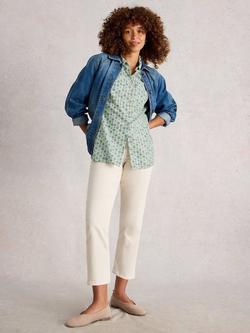 White Stuff Sophie Abstract Pattern Cotton Shirt, Green/Multi