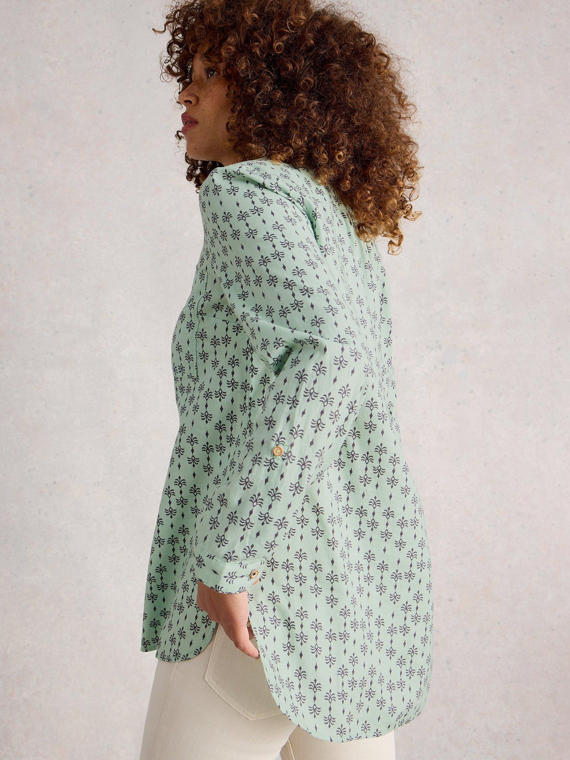 Product image 2 of 6, which shows White Stuff Sophie Abstract Pattern Cotton Shirt, Green/Multi, 6