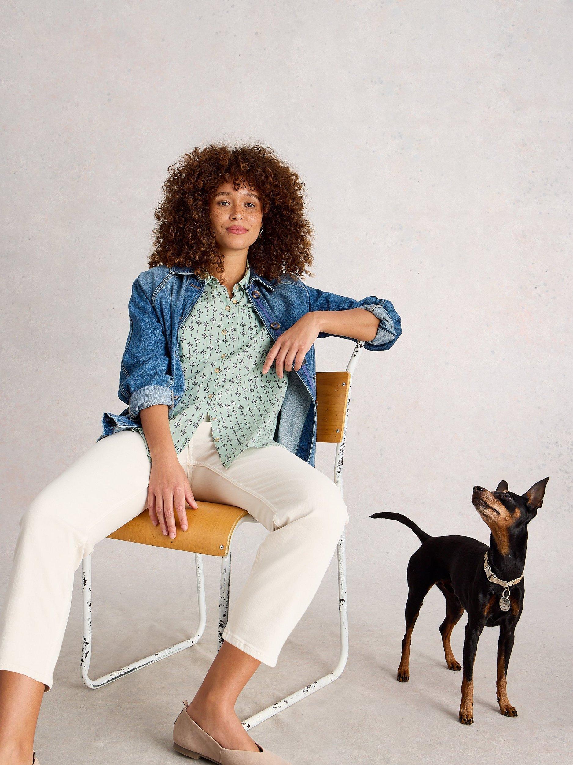 Product image 4 of 6, which shows White Stuff Sophie Abstract Pattern Cotton Shirt, Green/Multi, 6