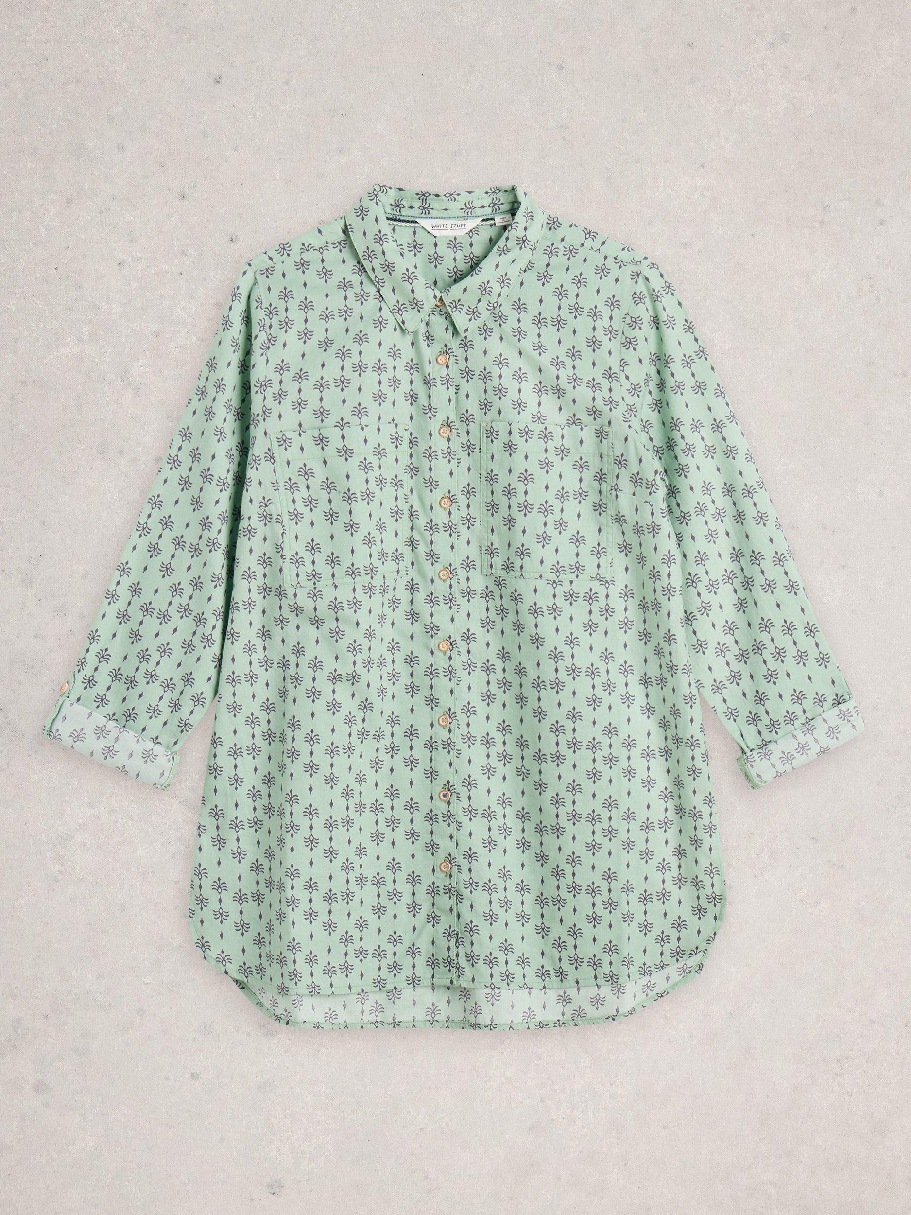 Product image 5 of 6, which shows White Stuff Sophie Abstract Pattern Cotton Shirt, Green/Multi, 6