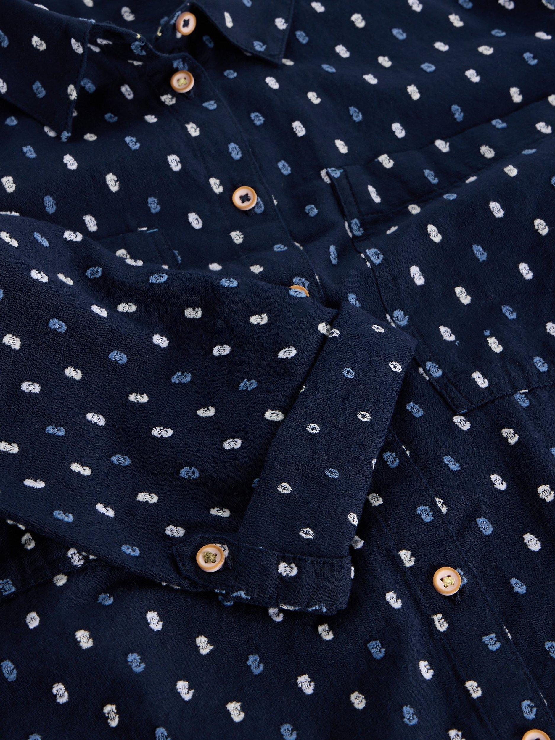 Product image 6 of 6, which shows White Stuff Sophie Dobby Longline Shirt, Navy/Multi, 12