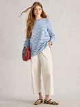 White Stuff Willow Stripe Button Shoulder Tunic Top, Blue/Multi