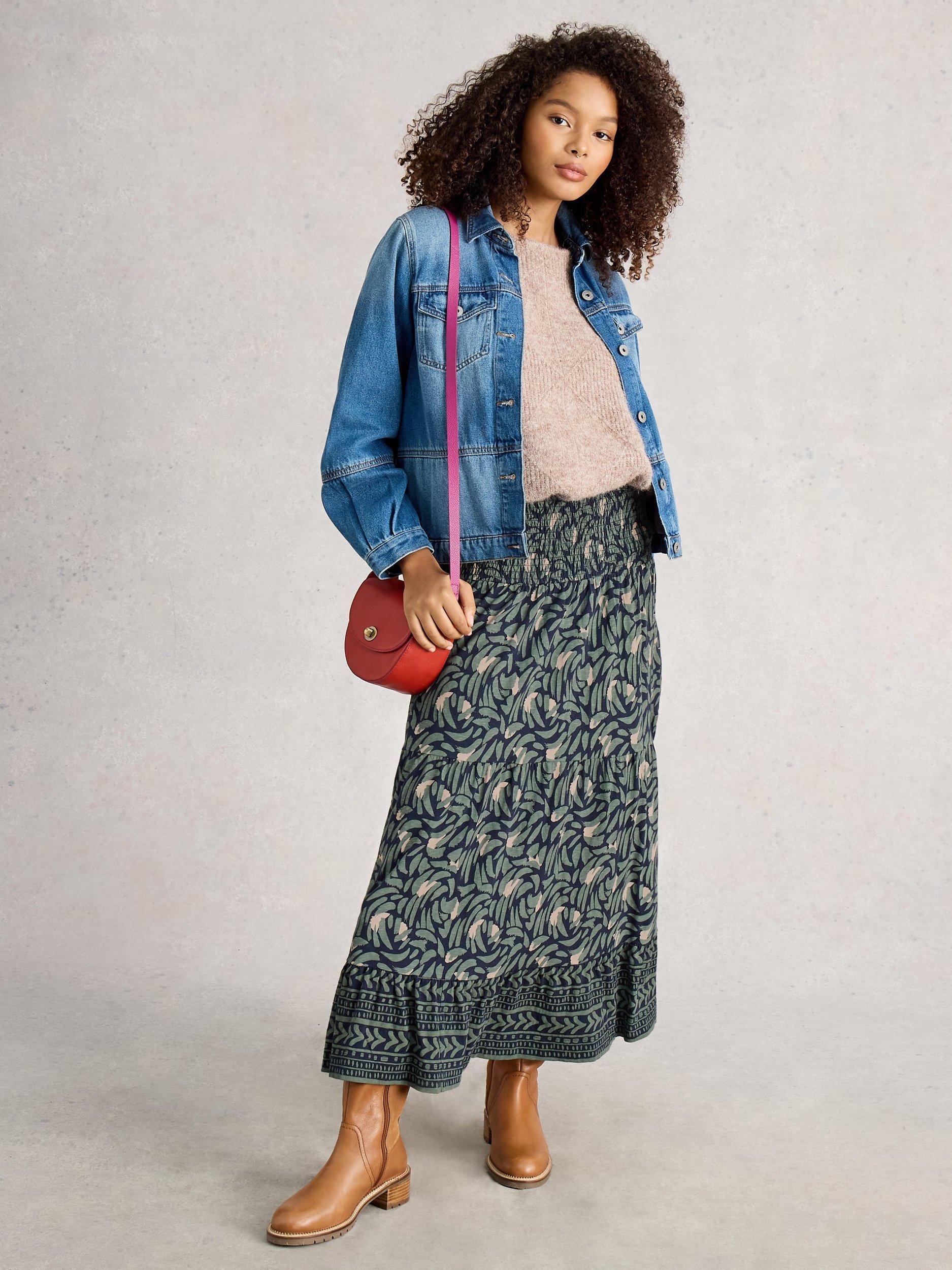 Product image 1 of 6, which shows White Stuff Marissa Abstract Jersey Maxi Skirt, Navy/Multi, 6