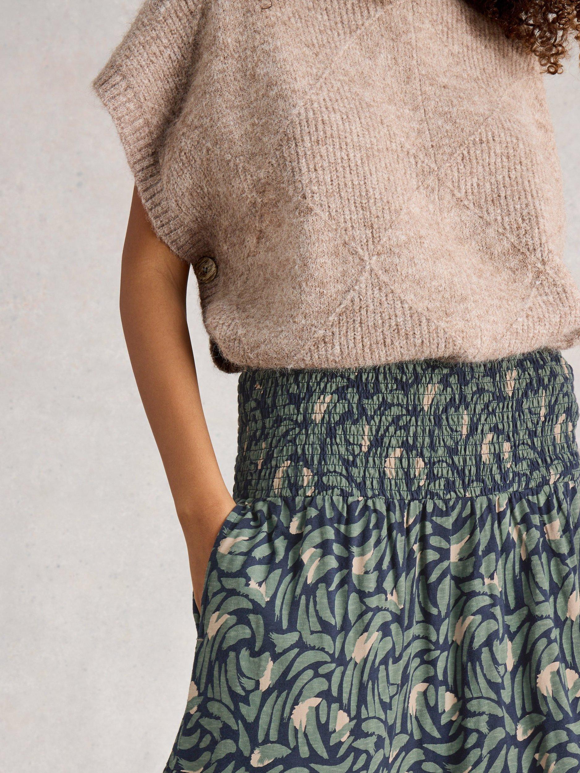 Product image 3 of 6, which shows White Stuff Marissa Abstract Jersey Maxi Skirt, Navy/Multi, 6