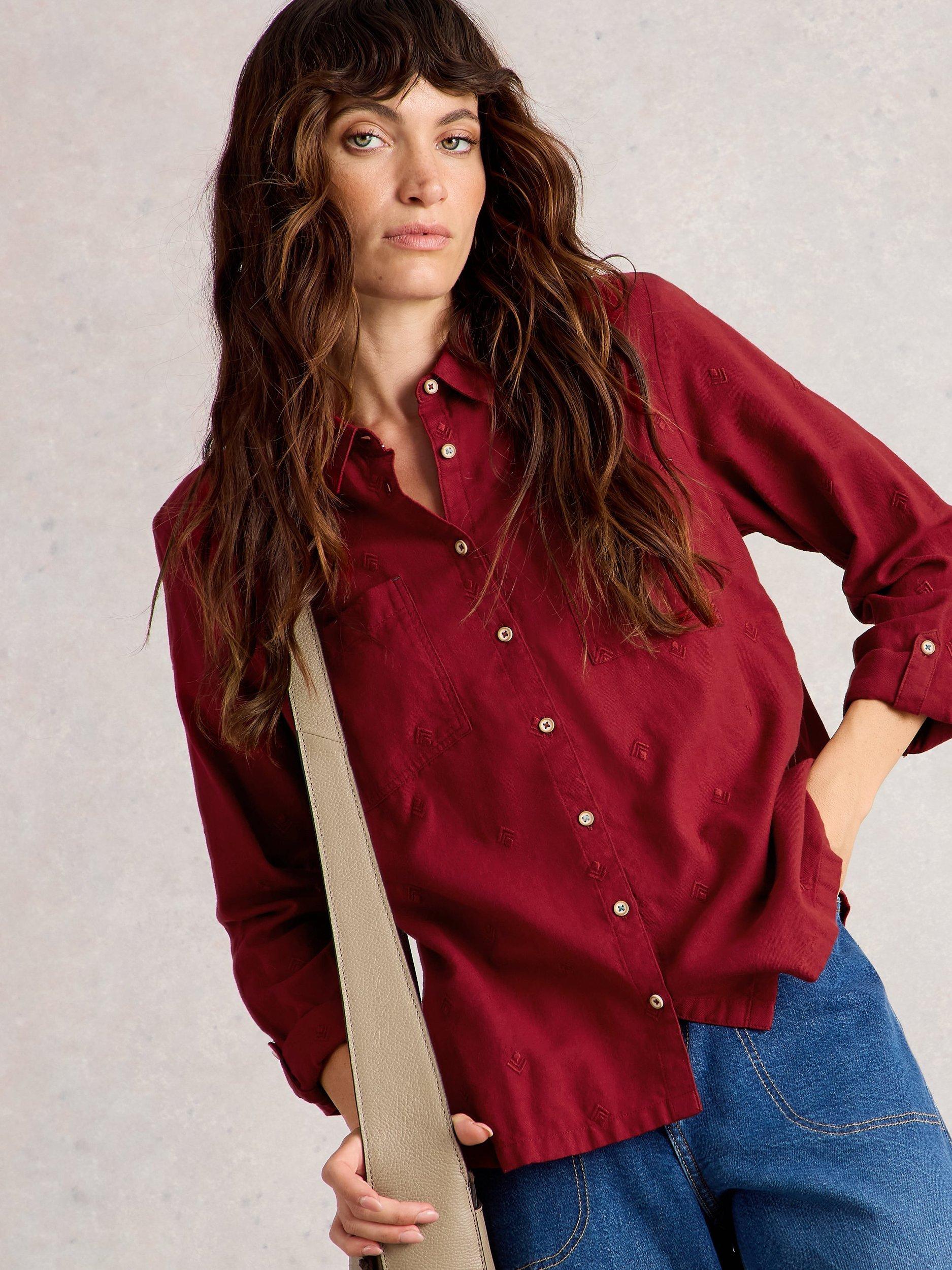 Product image 3 of 6, which shows White Stuff Sophie Embroidered Shirt, Mid Red, 24
