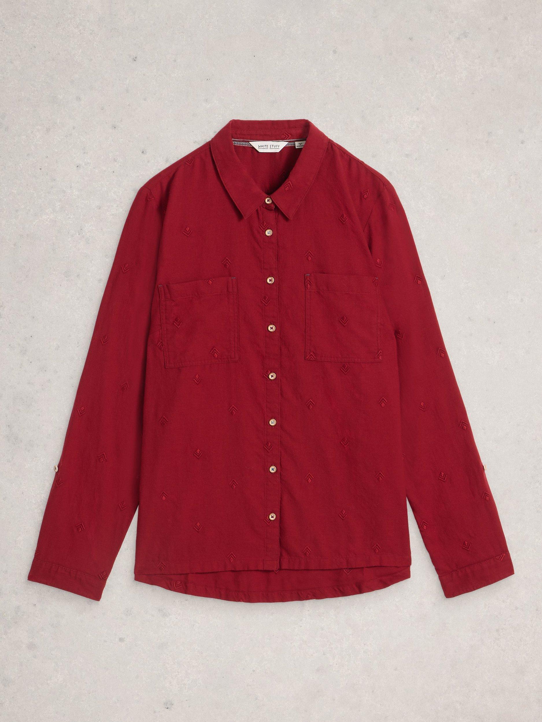 Product image 5 of 6, which shows White Stuff Sophie Embroidered Shirt, Mid Red, 24