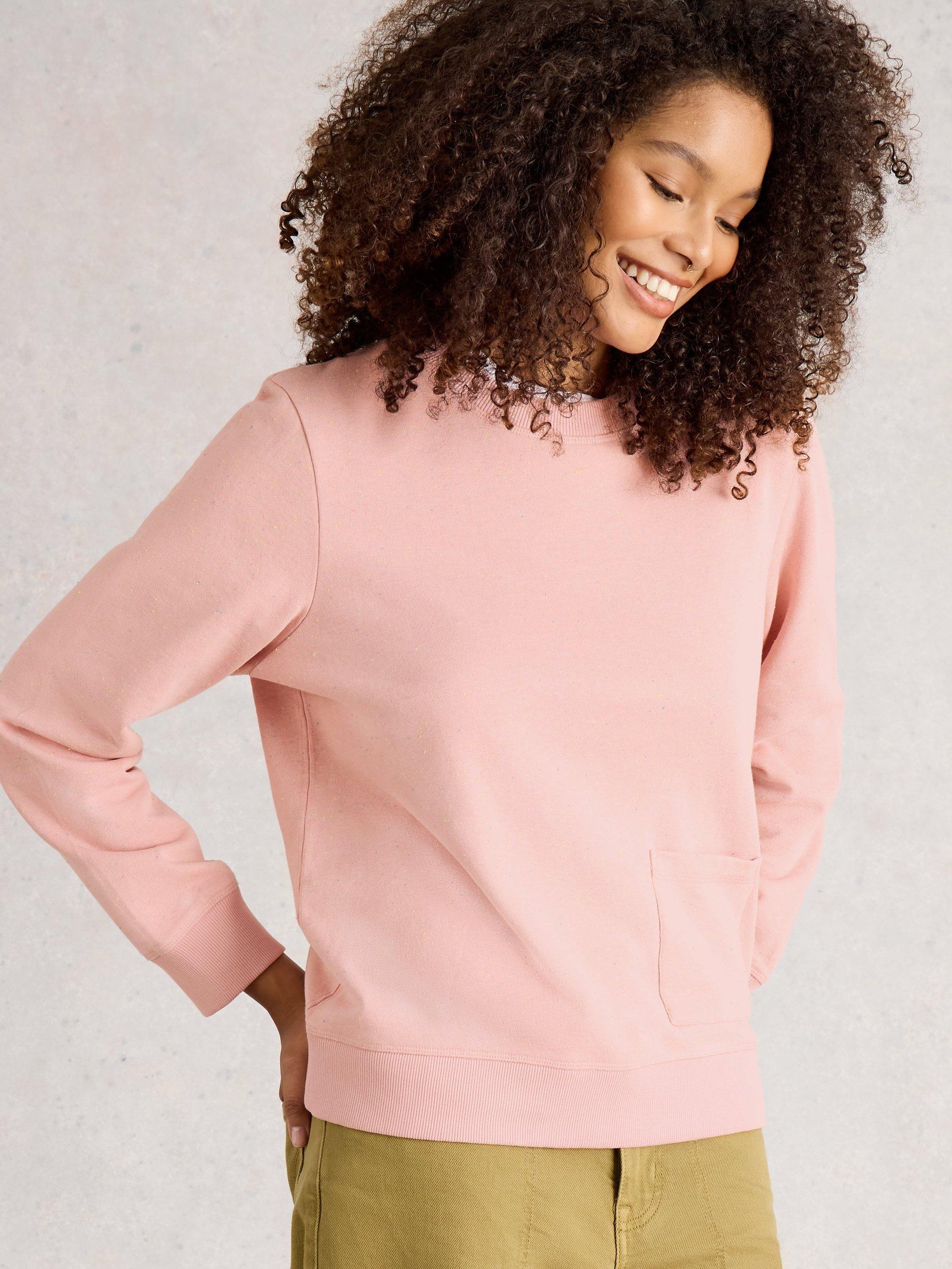 Product image 3 of 6, which shows White Stuff Nep Yarn Crew Neck Jumper, Light Pink, 10