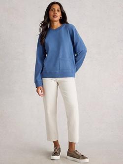 White Stuff Nep Crew Neck Sweatshirt, Mid Blue, Mid Blue