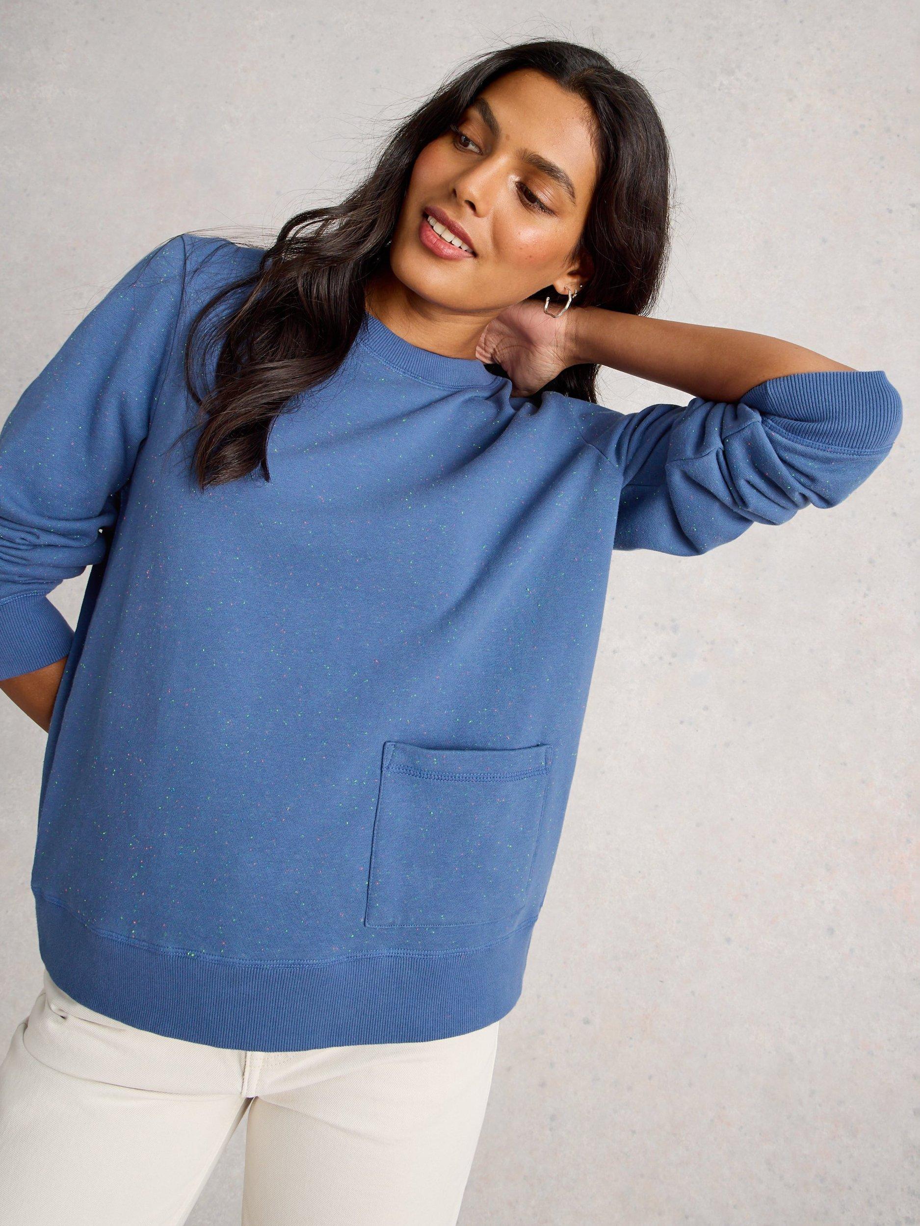 Product image 3 of 6, which shows White Stuff Nep Crew Neck Sweatshirt, Mid Blue, 6