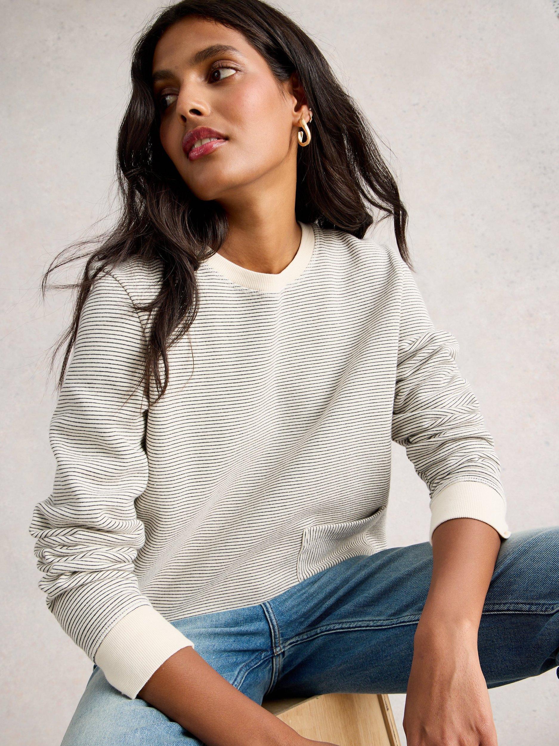 Product image 3 of 6, which shows White Stuff Stripe Crew Neck Jumper, White/Multi, 6