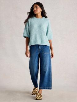 White Stuff Kate Fine Knit T-Shirt Jumper, Mid Blue, Mid Blue