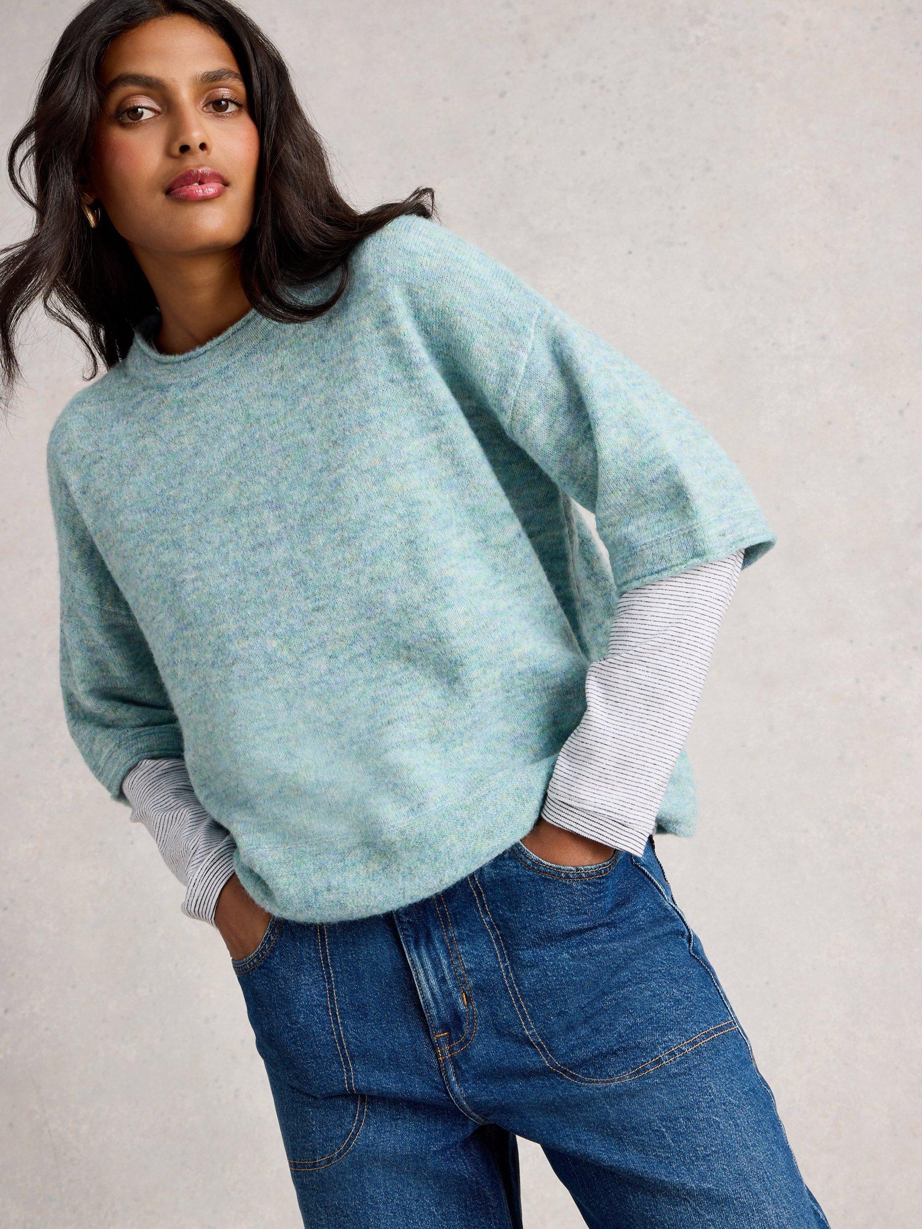 Product image 4 of 6, which shows White Stuff Kate Fine Knit T-Shirt Jumper, Mid Blue, 14