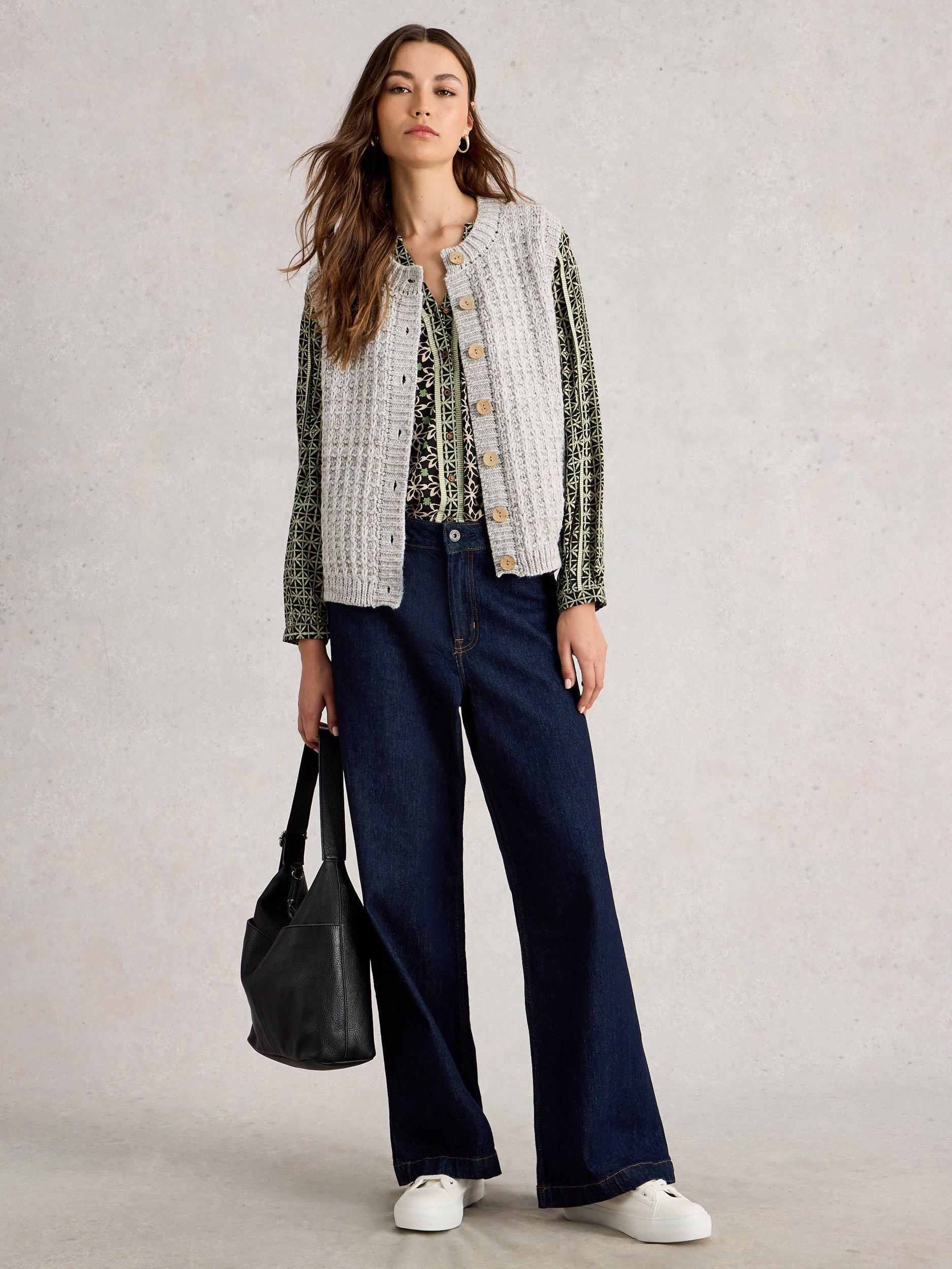 Product image 1 of 6, which shows White Stuff Maxine Sleeveless Crew Neck Cardigan, Light Natural, S