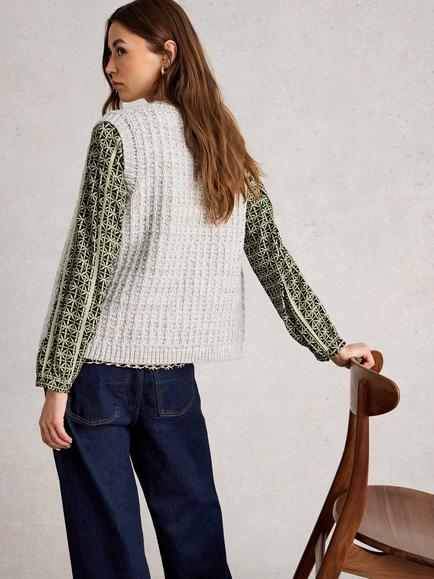 White Stuff Maxine Sleeveless Crew Neck Cardigan - view 2, Light Natural