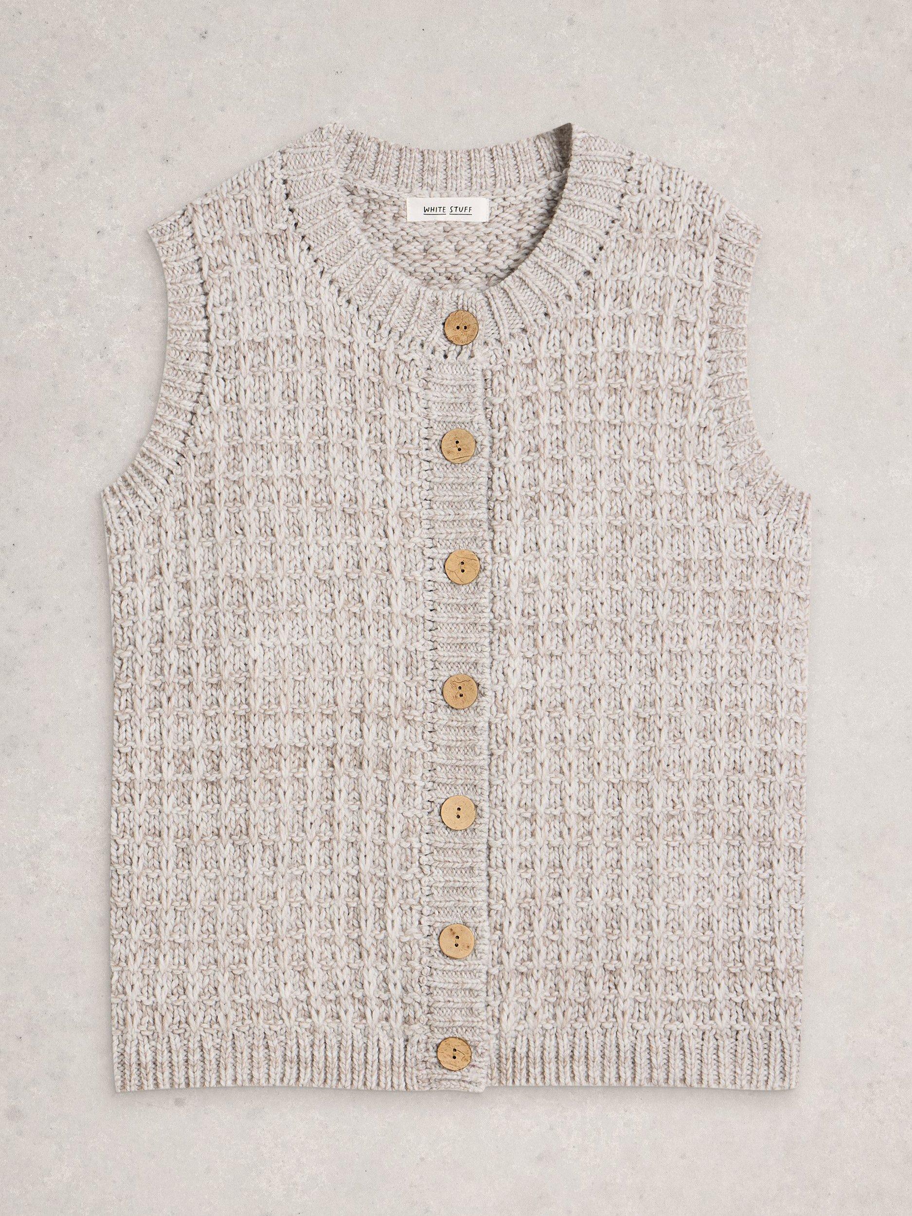 Product image 5 of 6, which shows White Stuff Maxine Sleeveless Crew Neck Cardigan, Light Natural, S