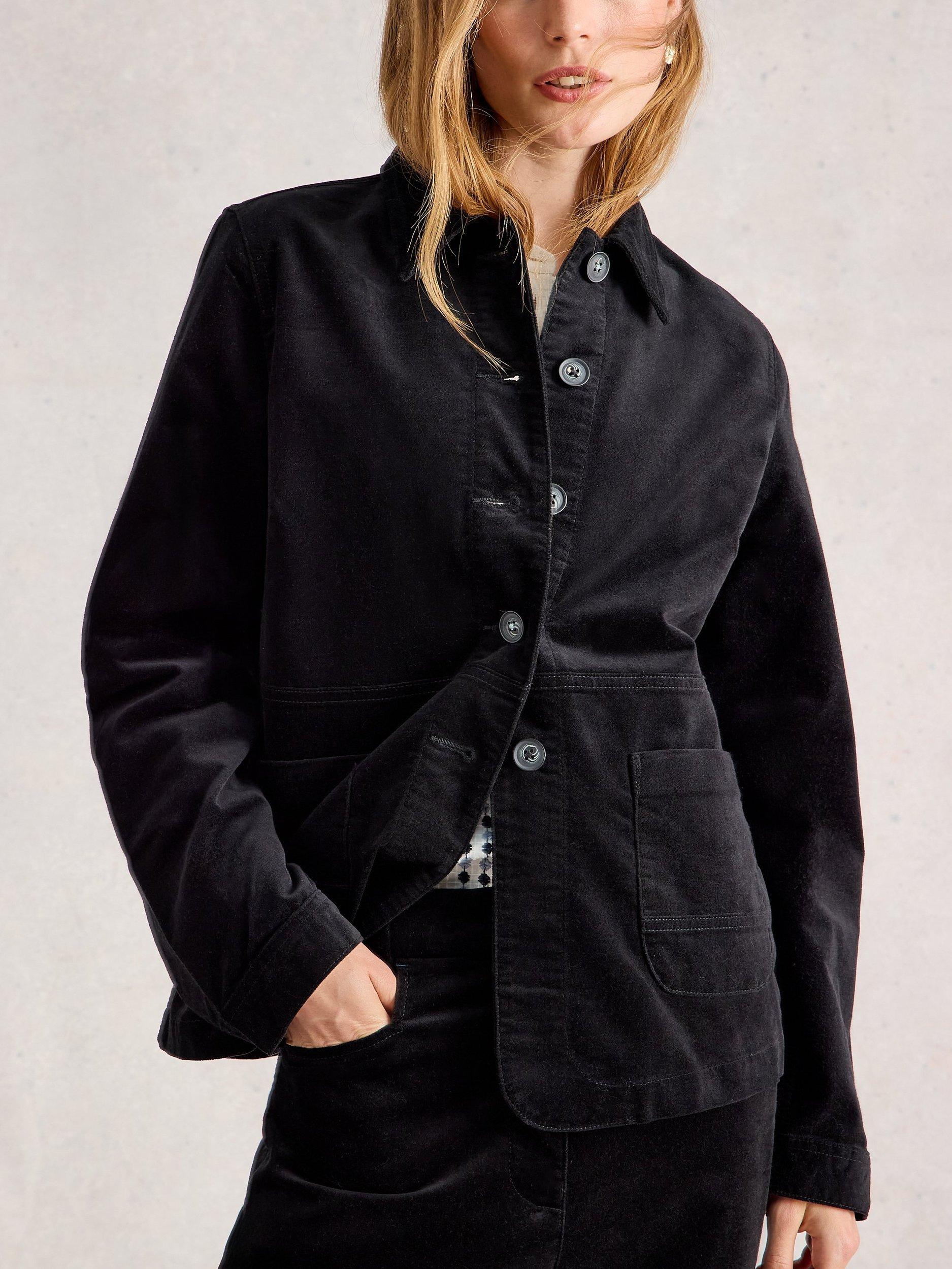 Product image 4 of 6, which shows White Stuff Carrie Velvet Jacket, Pure Black, 6