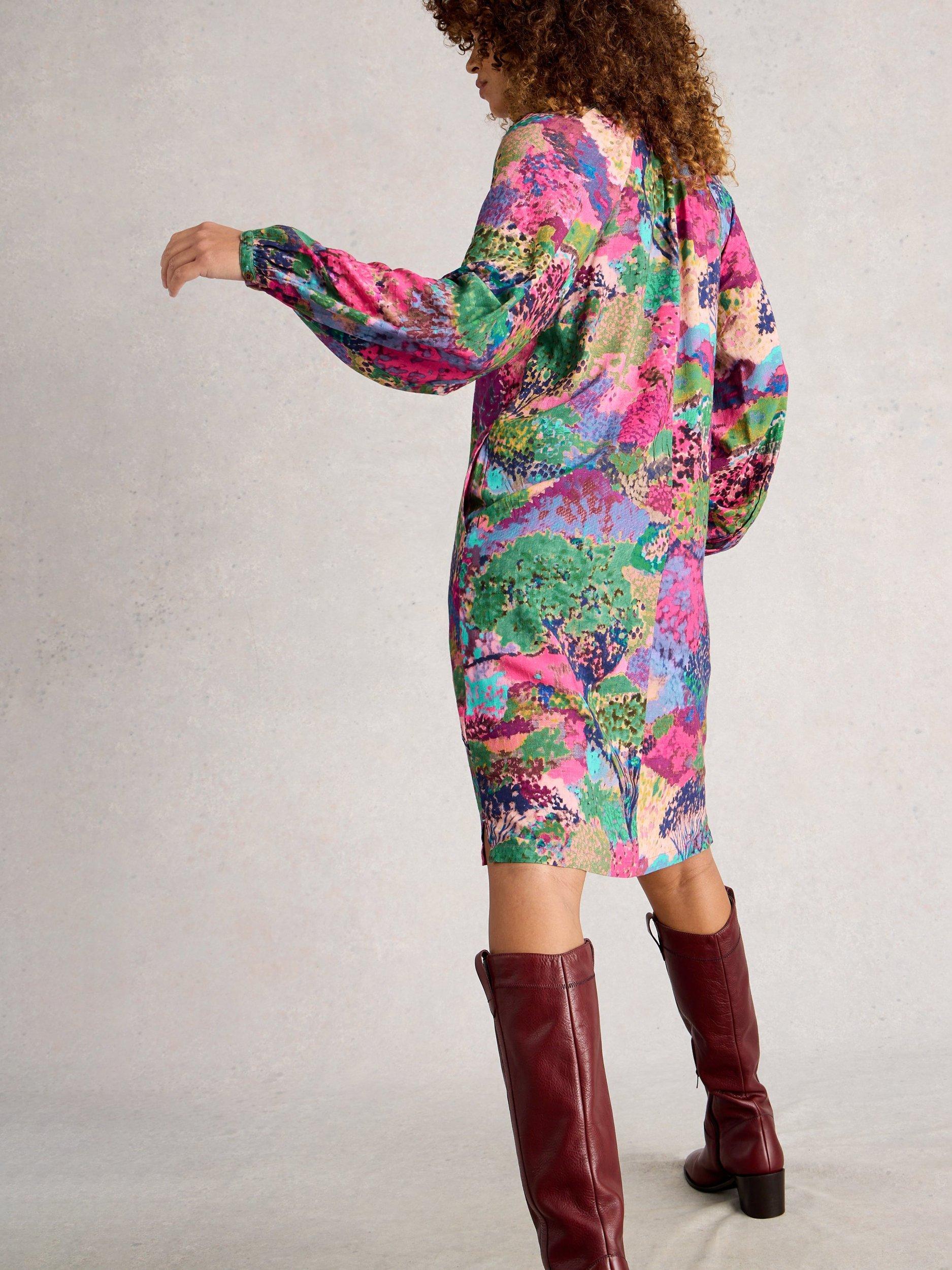 Product image 2 of 6, which shows White Stuff Cerys Long Sleeve V Neck Tunic Dress , Pink/Multi, 8