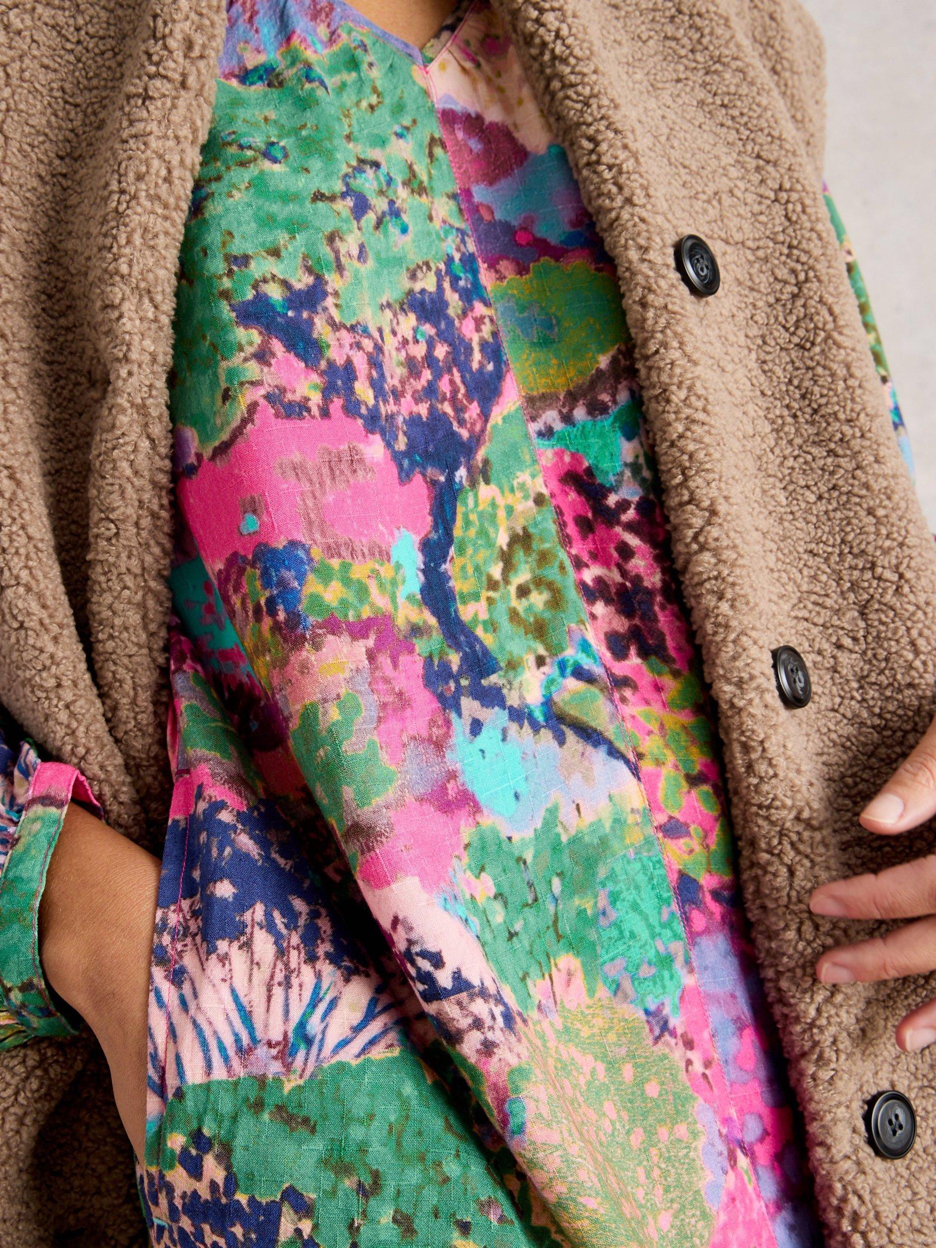 Product image 3 of 6, which shows White Stuff Cerys Long Sleeve V Neck Tunic Dress , Pink/Multi, 8