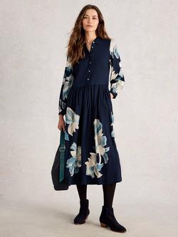 White Stuff Claire Midi Floral Print Shirt Dress, Navy