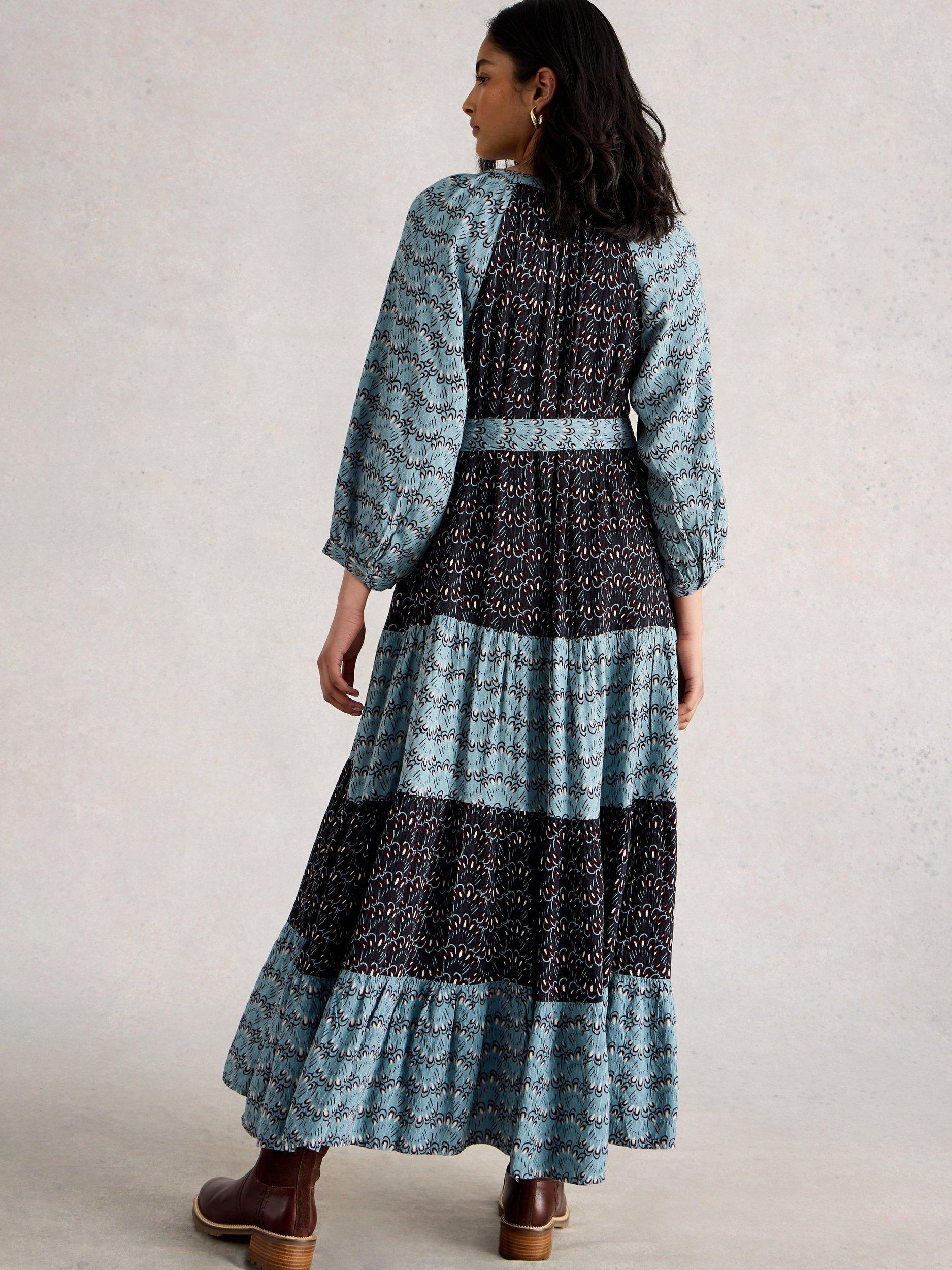 Product image 2 of 6, which shows White Stuff Clementine Colour Block Tiered Maxi Dress, Blue/Multi, 6