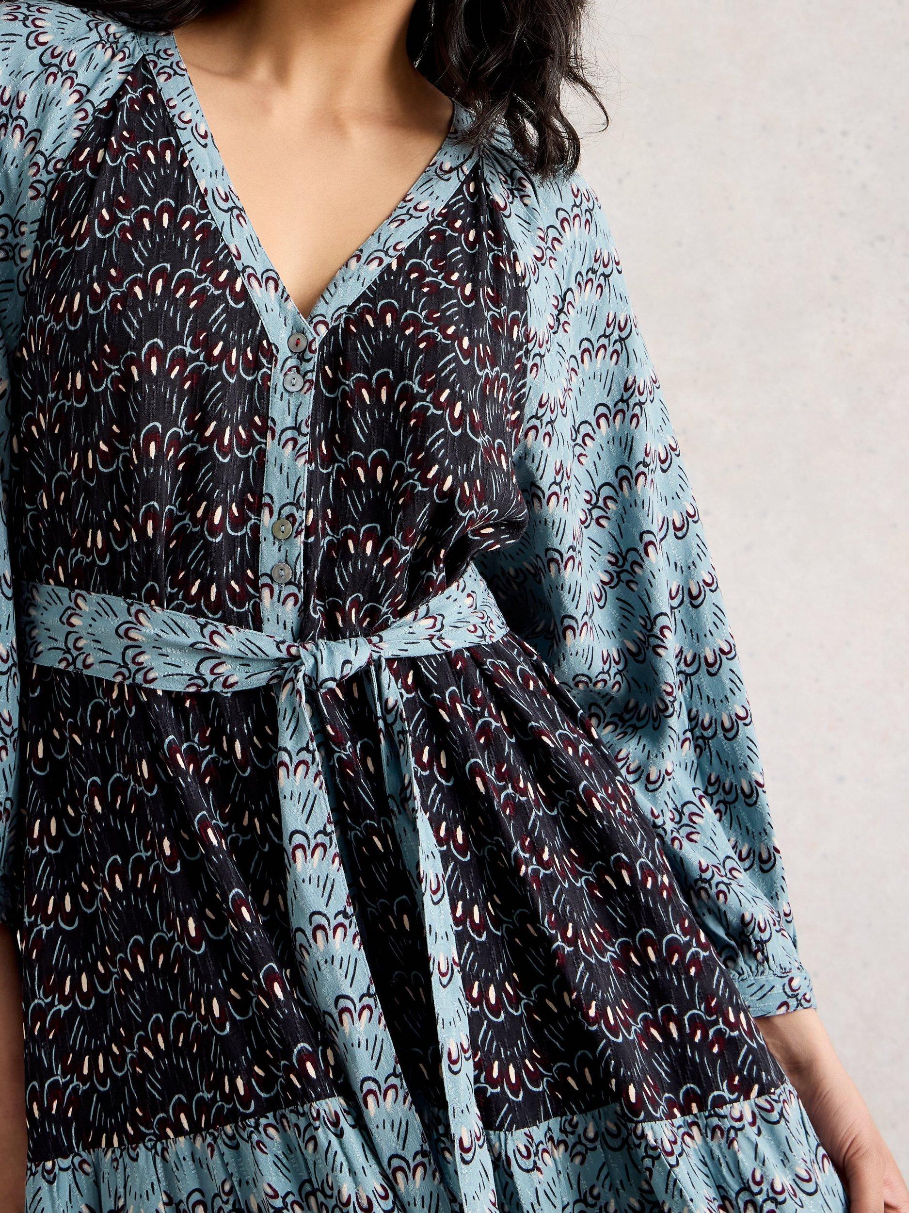 Product image 3 of 6, which shows White Stuff Clementine Colour Block Tiered Maxi Dress, Blue/Multi, 6